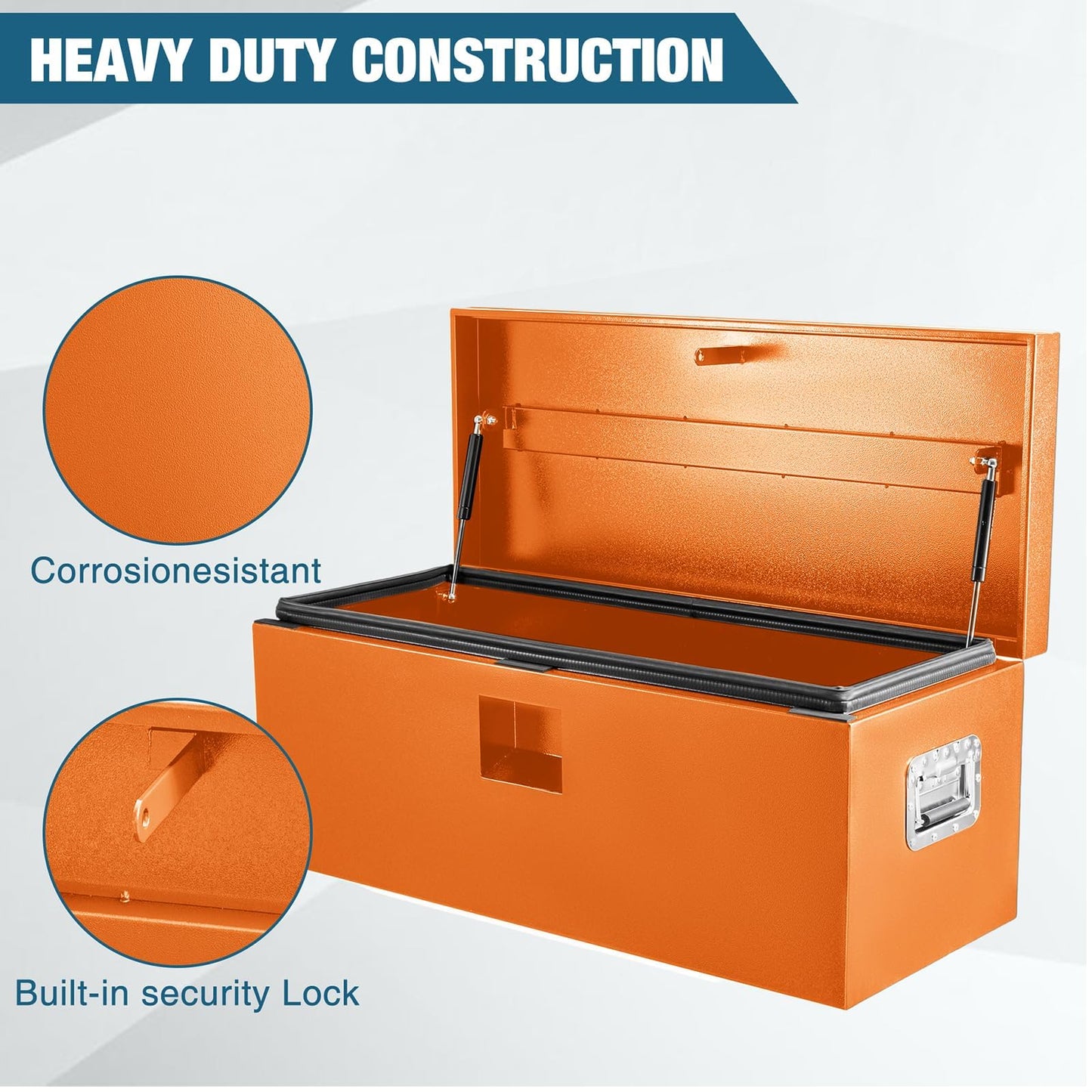 PeakPursuit Heavy Duty Orange Steel Truck Bed Tool Box – 48x15x15 in Weatherproof Lockable Storage Chest, Powder-Coated Metal Safe for Pickup, RV, Trailer, Grooved Cover Style