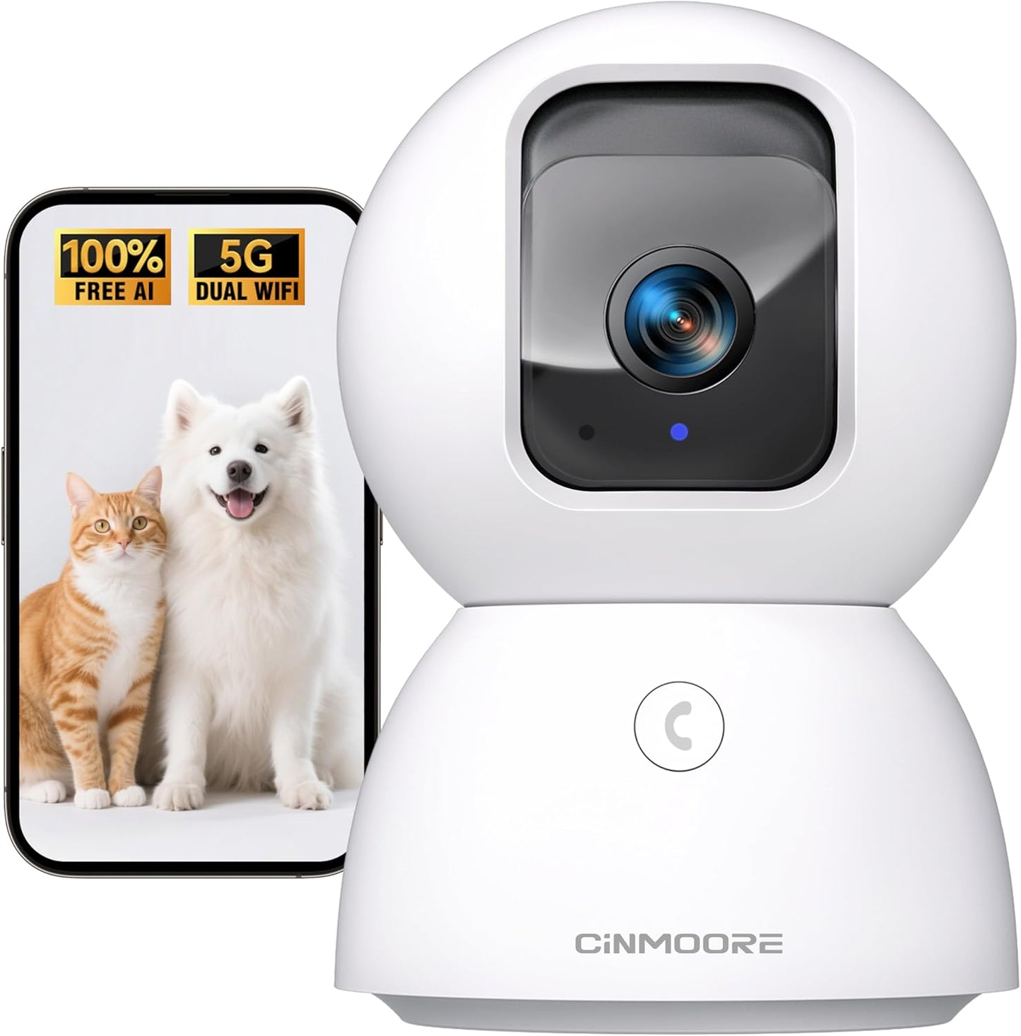 CINMOORE 3K 5G 2-Way Upgraded Security Camera Indoor, Free Time Lapse, AI Tracking & Face ID, PTZ WiFi Dog/Pet/Baby
