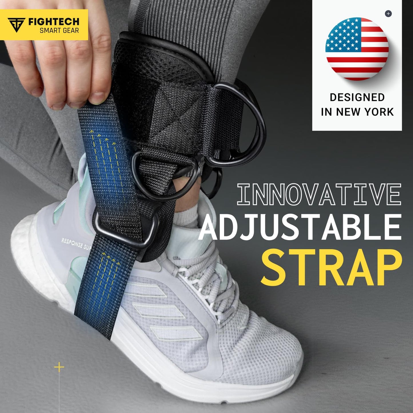 FIGHTECH Ankle Straps Cable Machine Attachment for Gym - Cable Kickback Ankle Straps - Padded Ankle Cuffs for Glute Kickbacks and Leg Workouts (Black PRO)