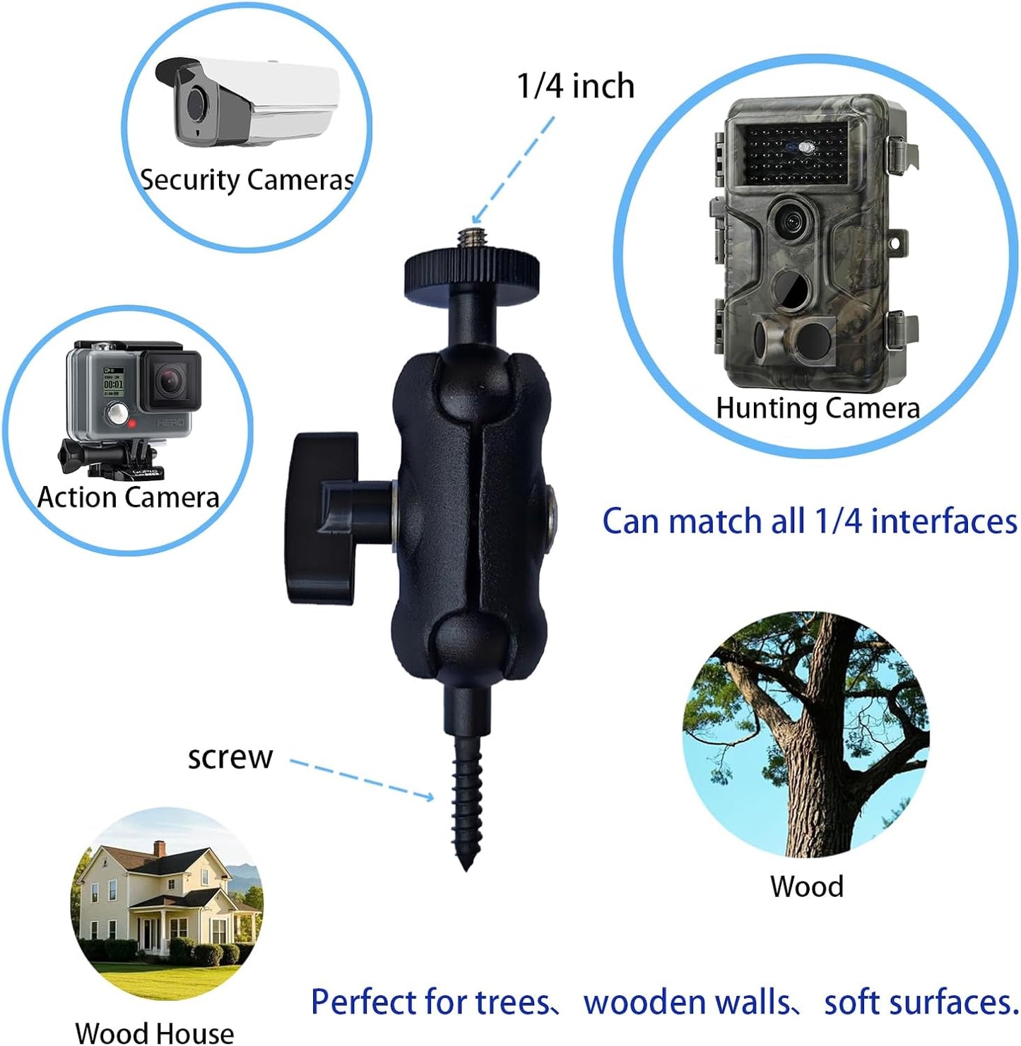 Kuiming 360 2 Packs Adjustable Trail Camera Tree Mount: Game Camera Outdoor Mounting Bracket Holder with Double Swivel