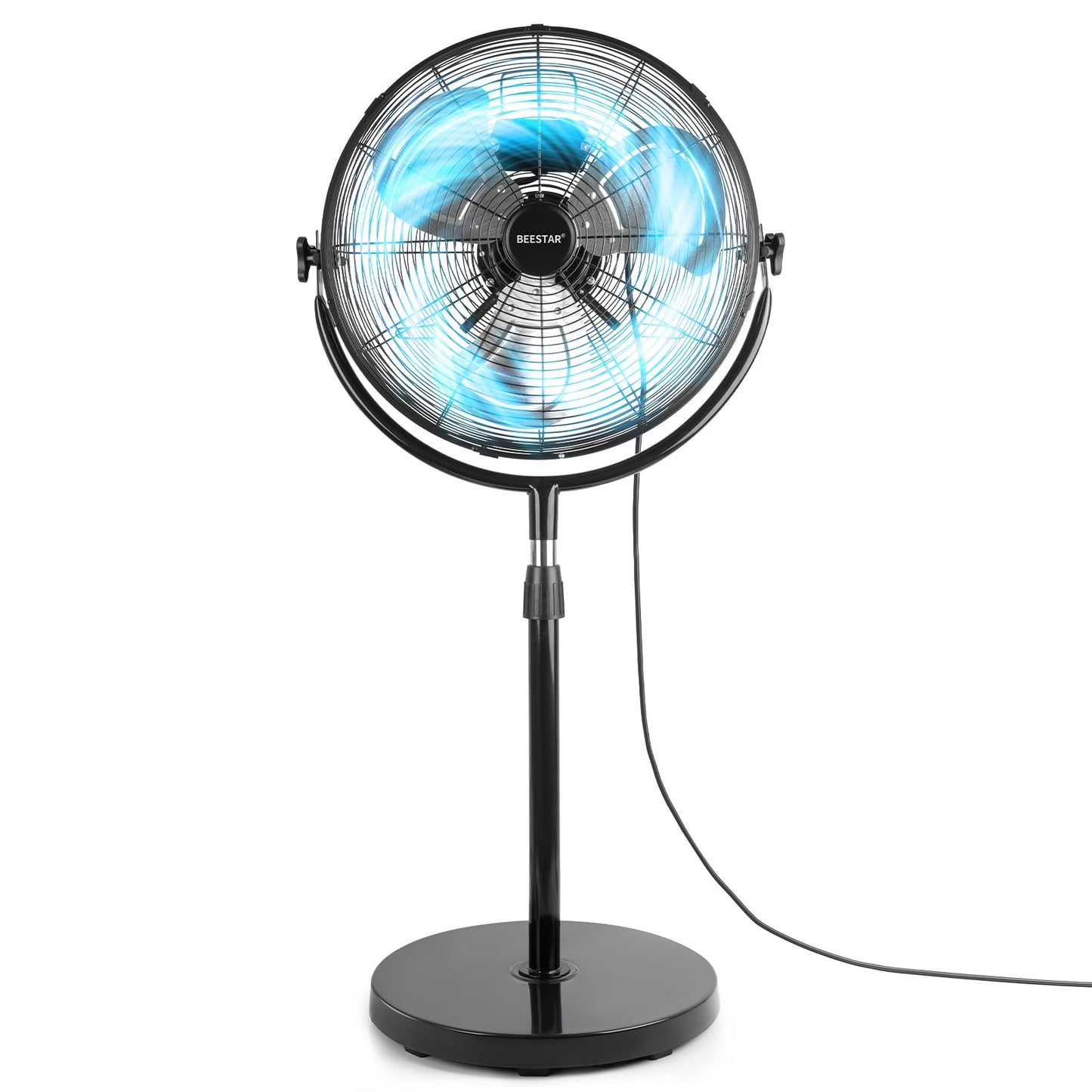 BEESTAR 18 Inch Heavy Duty High Velocity Pedestal Fan,Industrial Standing Fan with Adjustable Height and Tilt,3-Speed,Metal for Industrial, Commercial, Residential, Greenhouse,Black