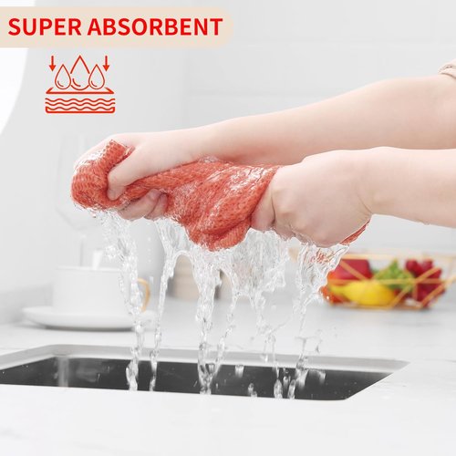 Homaxy Kitchen Dish Cloths - 100% Cotton Waffle Weave, Ultra Soft & Absorbent, 12x12 Inches, 6-Pack | Coral