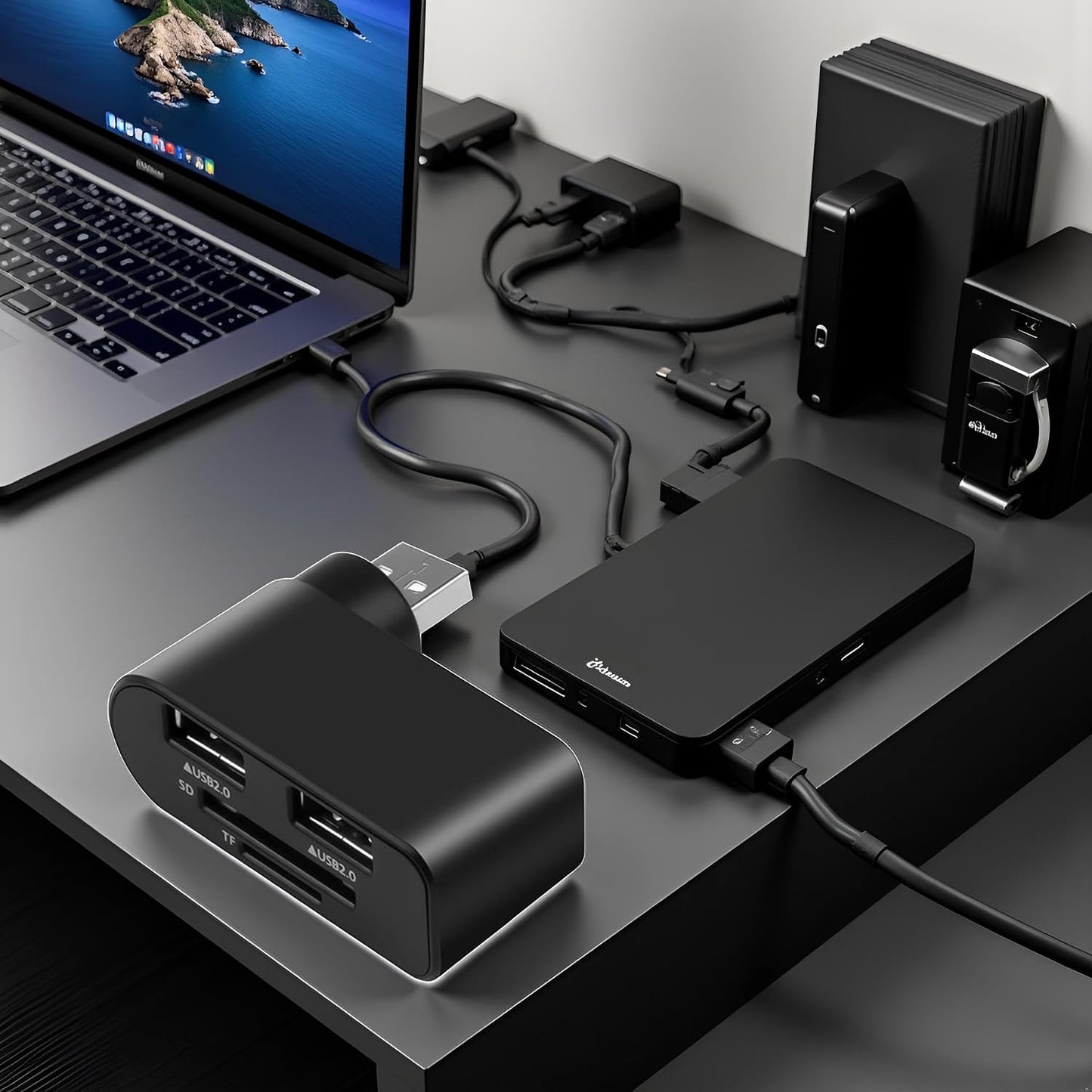 ZhangyiHot 1Pc 4 1 2.0 1 USB2.0 480Mbps 180 Black in USB Hub Docking Station Degrees Rotatable Splitter Card Fast