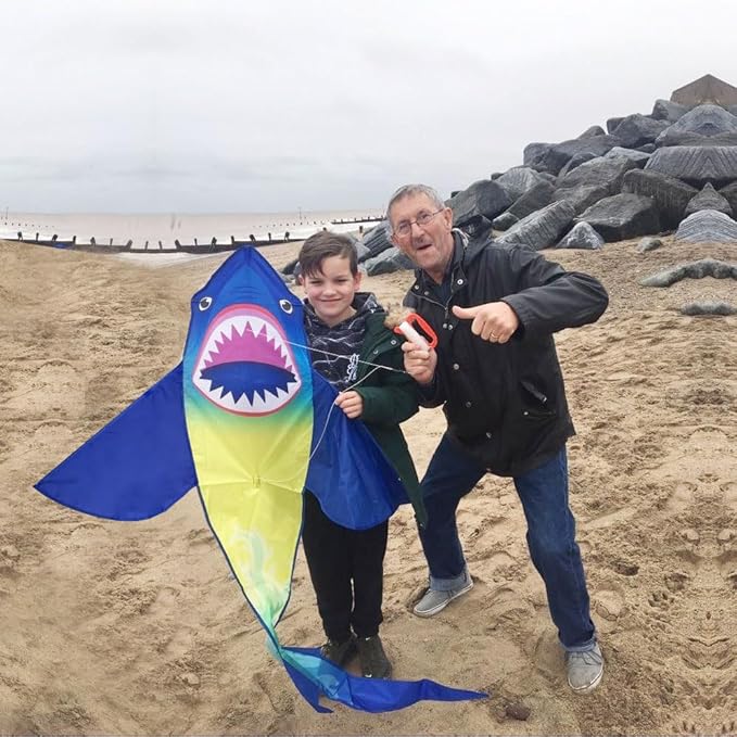 HONBO Large Shark Kites for Kids & Adults, Easy to Fly, Beginner Kite for Boys & Girls for Outdoor Game, Beach Trip, and 60 Meters String for Summer