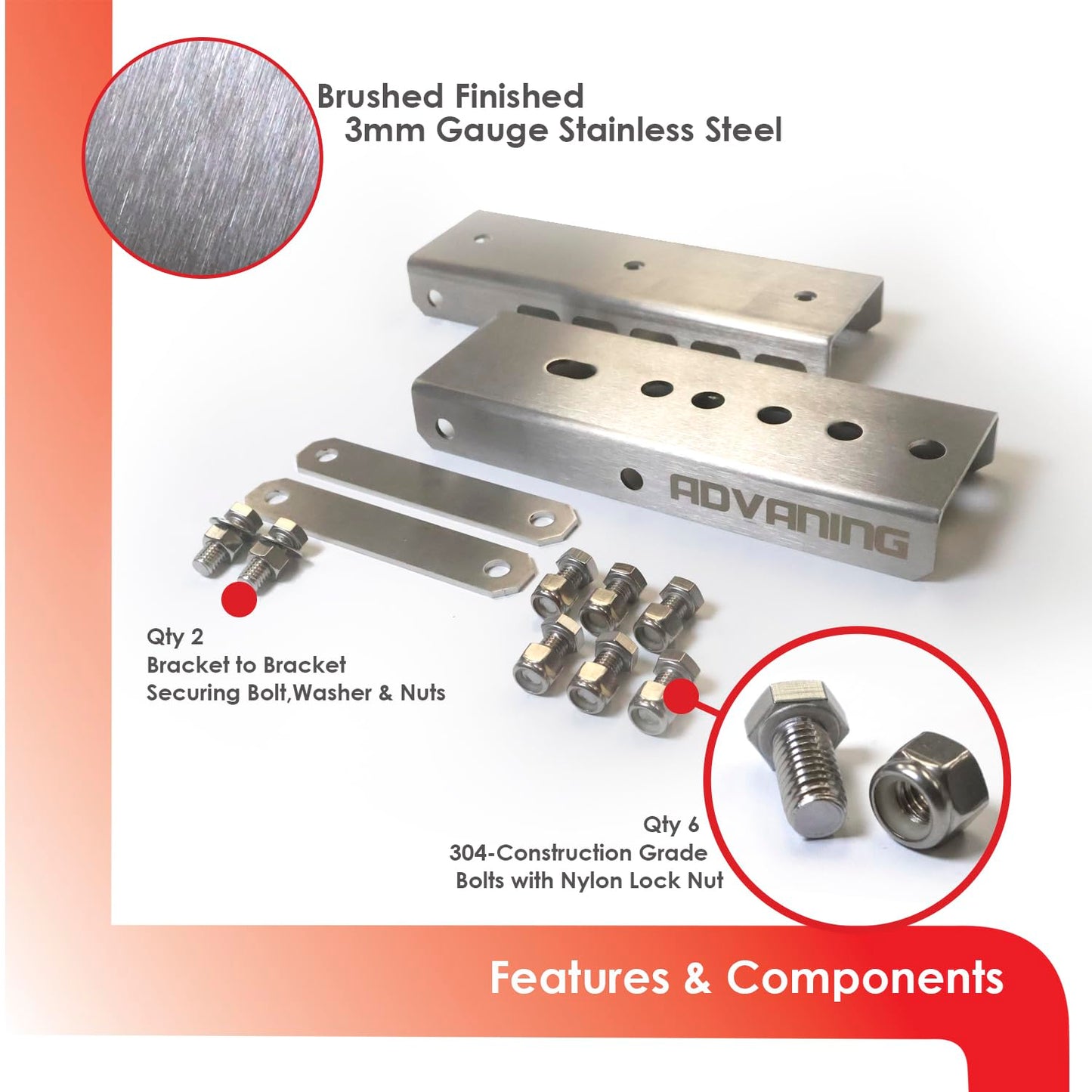 ADVANING Universal Roof Mount Bracket for Retractable Awnings, Premium Quality 3mm Gauge Brushed Stainless Steel, ZAW-RM-BRK