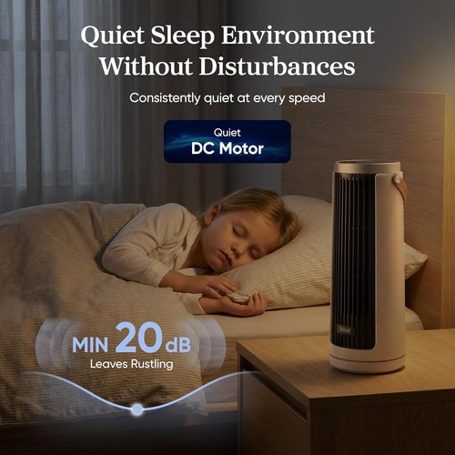 LEVOIT Bladeless Tower Fan - 20dB Quiet Operation, 4-Speed Oscillation, Portable Design | White