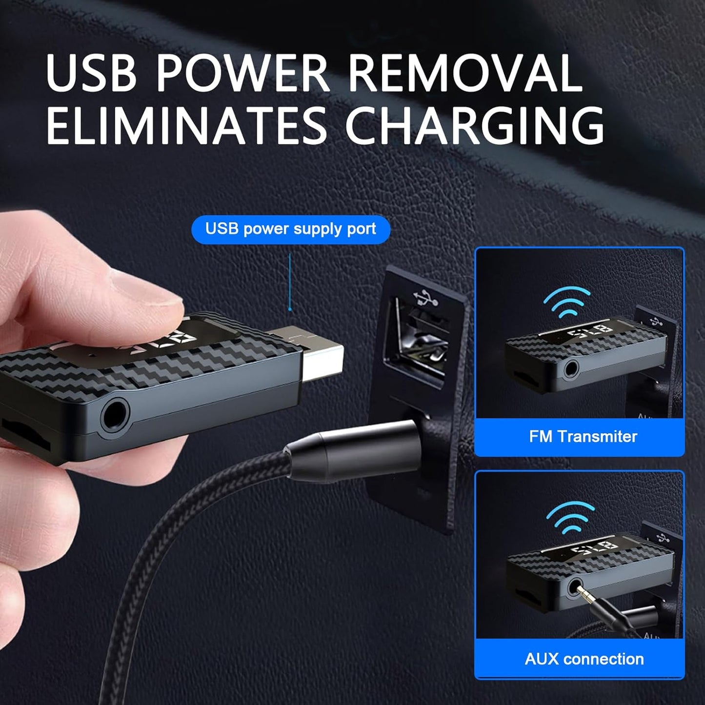MOXRUQ 5.3 3.5mm USB Bluetooth Receiver for Car, Bluetooth Wireless Audio Adapter, USB Power Supply Aux Jack Adapter