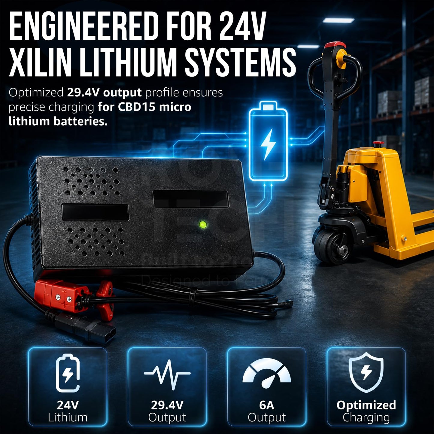 Battery Charger 24V Lithium Battery Charger with LED Indicator, JYD-24 for CBD15 Electric Pallet Jack