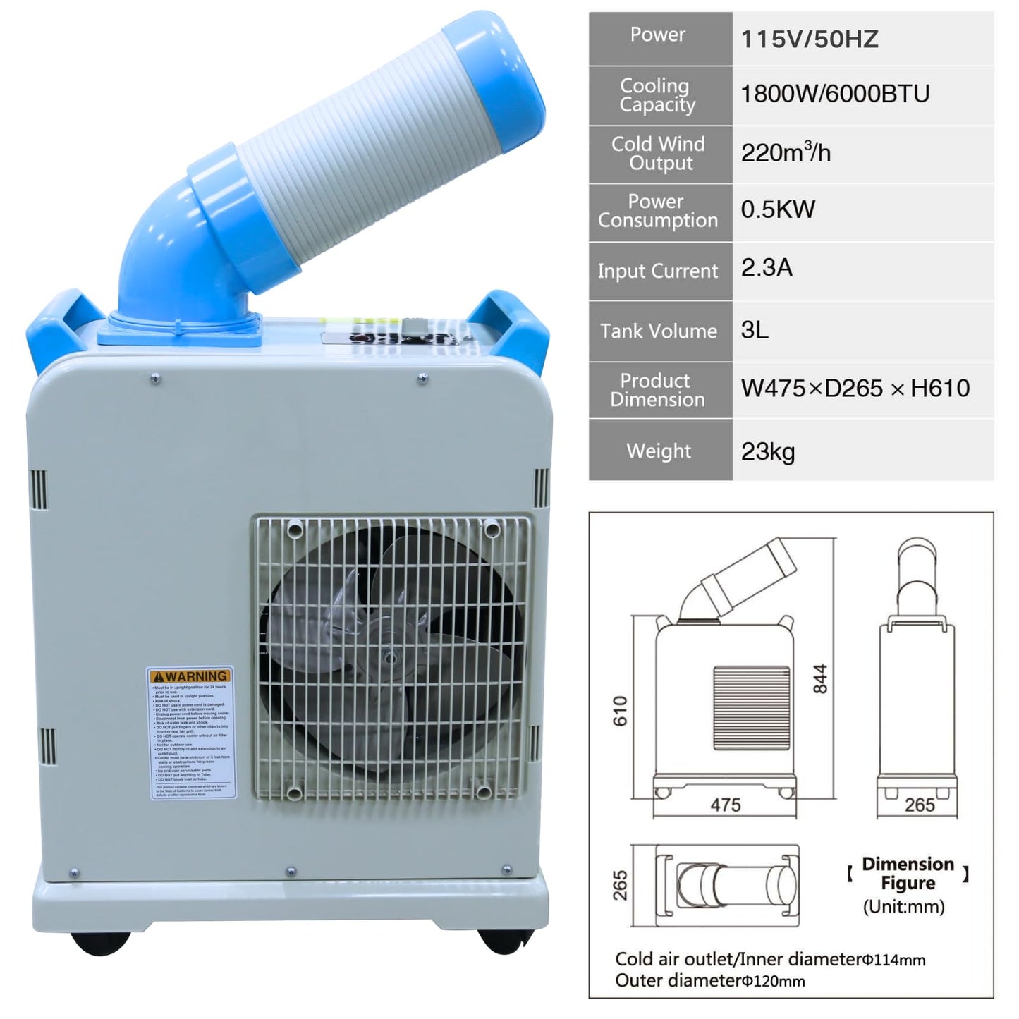 Amarite Industrial Spot Air Conditioner – 6000 BTU Portable Air Cooler with R32 Refrigerant, Mobile Spot Cooler for Indoor/Outdoor Use