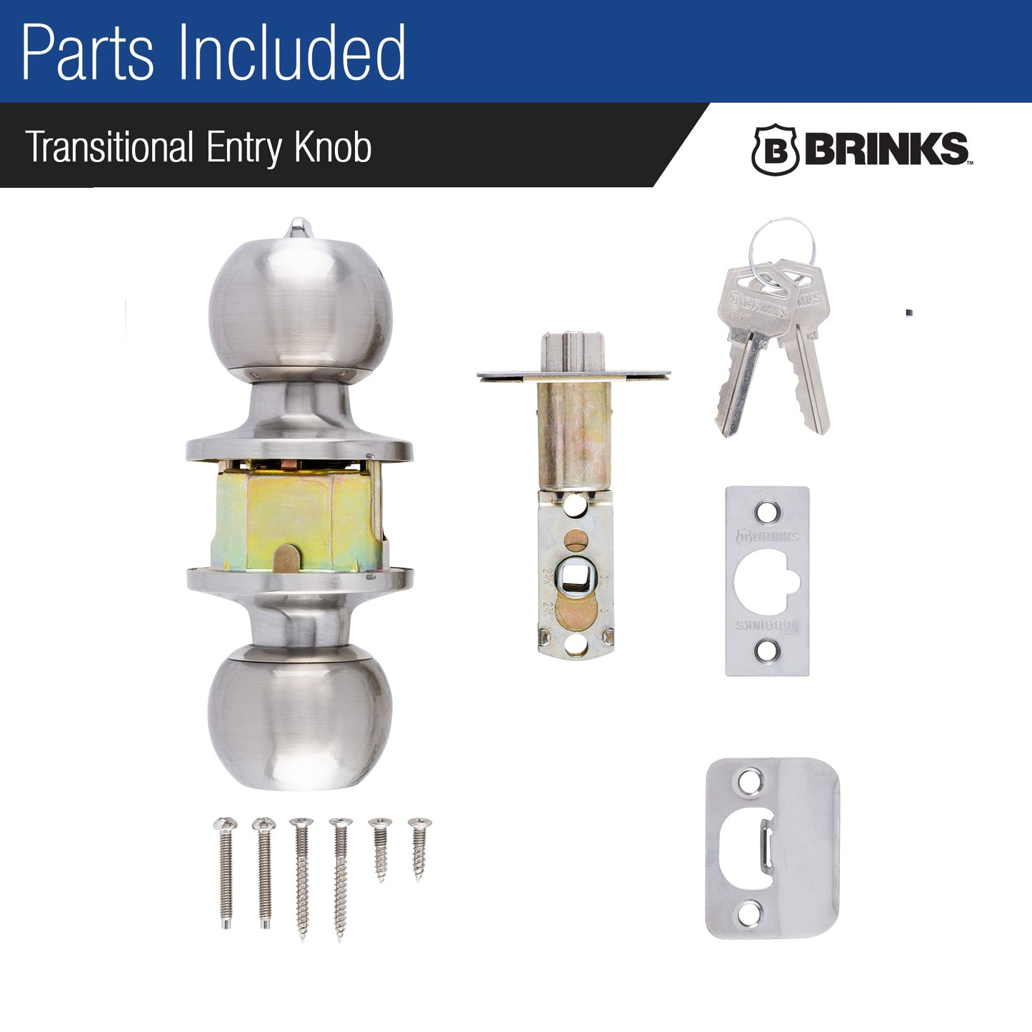 BRINKS Transitional Keyed Entry Door Knob - Satin Nickel Exterior Door Lock Set, Seamlessly Blends with Interior Décor, 1 Pack