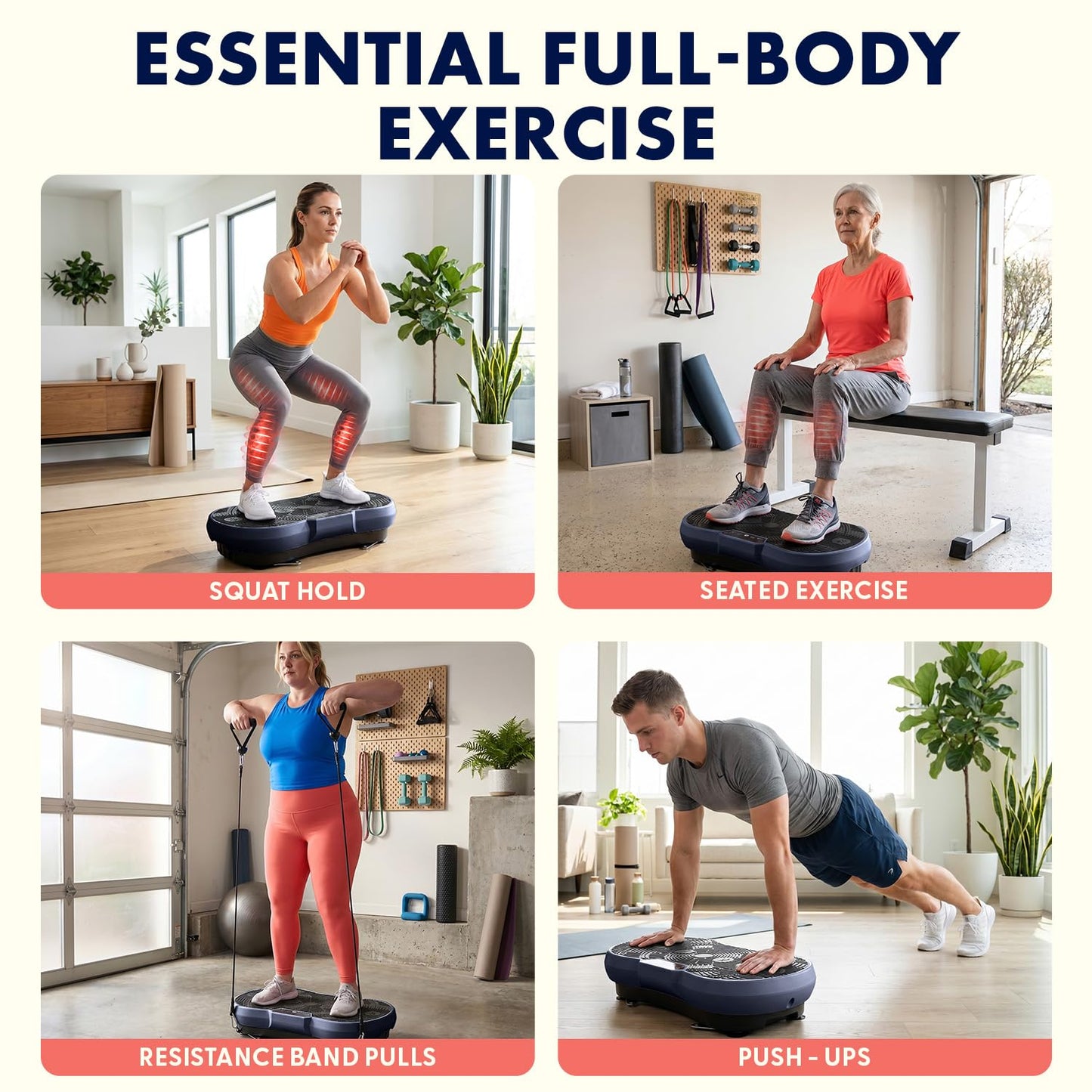 SQUATZ Vibration Plate Exercise Machine | Low-Impact Full Body Vibrator Plate with 99 Speed Levels & 9 Preset Programs | Resistance Bands & Remote Included | 265 lb Capacity | For Home & Office | Blue