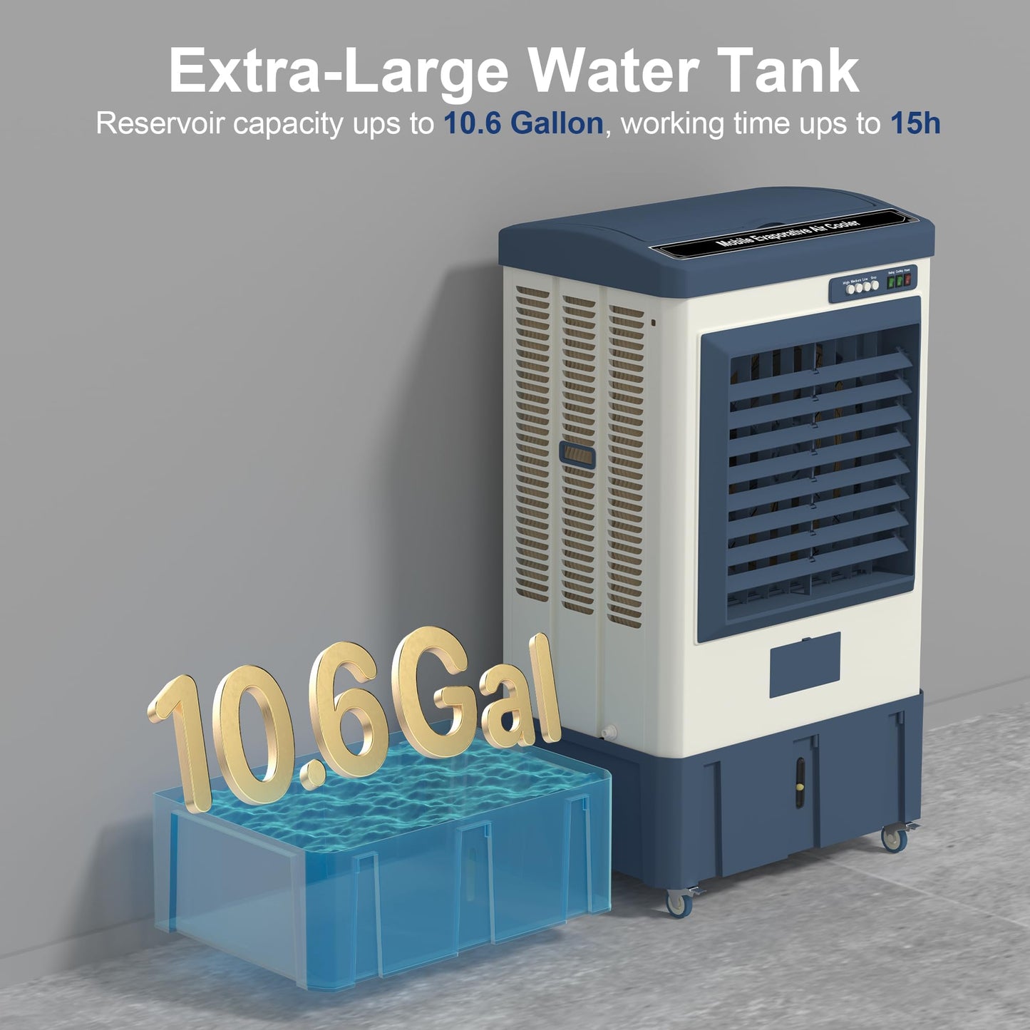 Uthfy 41" Swamp Cooler, 4800 CFM Evaporative Air Cooler with 10.6 Gallon Water Tank, Portable Outdoor Air Conditioner with 3 Ice Pack, 110° Oscillation, 3 Speed for Garage, Yard, Midnight Blue