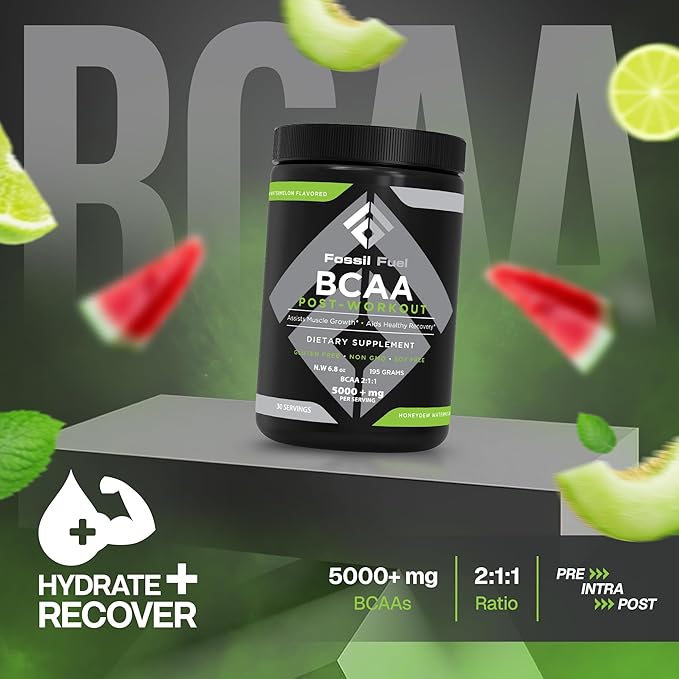 Fossil Fuel BCAA Sugar-Free Post-Workout Powder with BCAA?™s, Glutamine, Vitamin B6 After Workout, Amino Acids for Muscle Recovery, Endurance and Hydration, Honeydew Watermelon (30 Servings)
