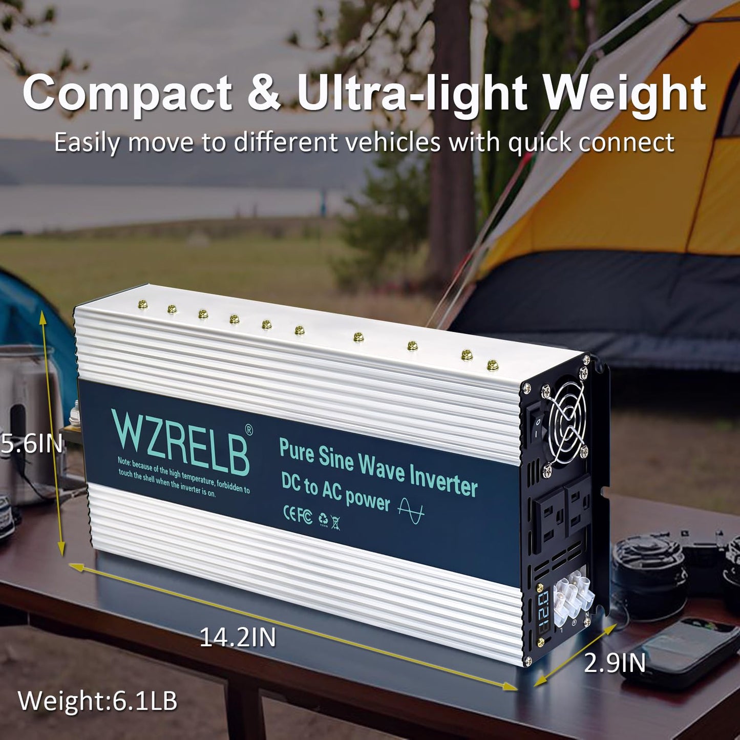 WZRELB 4000W Pure Sine Wave Inverter 24V DC to 110V 120V AC Power Converter with LED Display, Hardwire Terminal,Off-Grid Portable Power Inverter with Dual AC Outlets for Home, RV, Truck, Camping