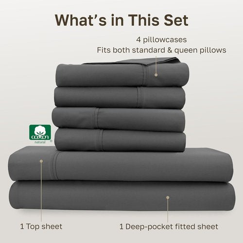 California Design Den Queen Size Sheet Set - 400 Thread Count 100% Cotton, Deep Pocket - Grey, 6-Pc with 4 Pillowcases