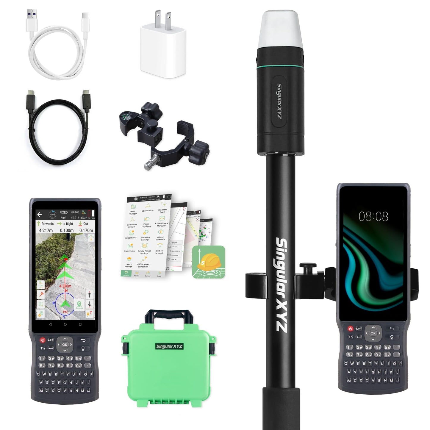 RTK GNSS Survey Equipment with Network RTK Rover, Handheld Controller and Survey Software, GNSS RTK GPS with 60° Tilt and Built-in IMU, for Construction and Geodetic or Land Survey Layout Planning