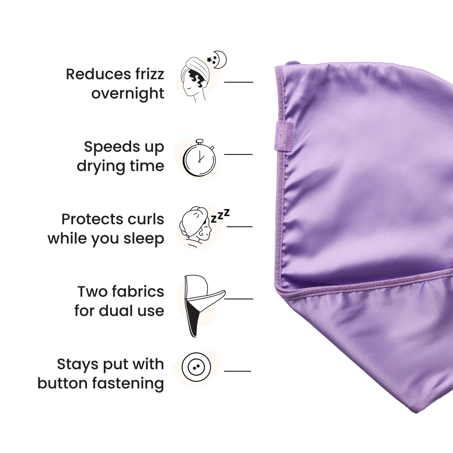 TANGLE TEEZER Double Sided Hair Towel Wrap with Smoothing Satin & Soft Cotton Jersey to Absorb Water & Minimize Frizz, for Curly Hair Types 2C-4C