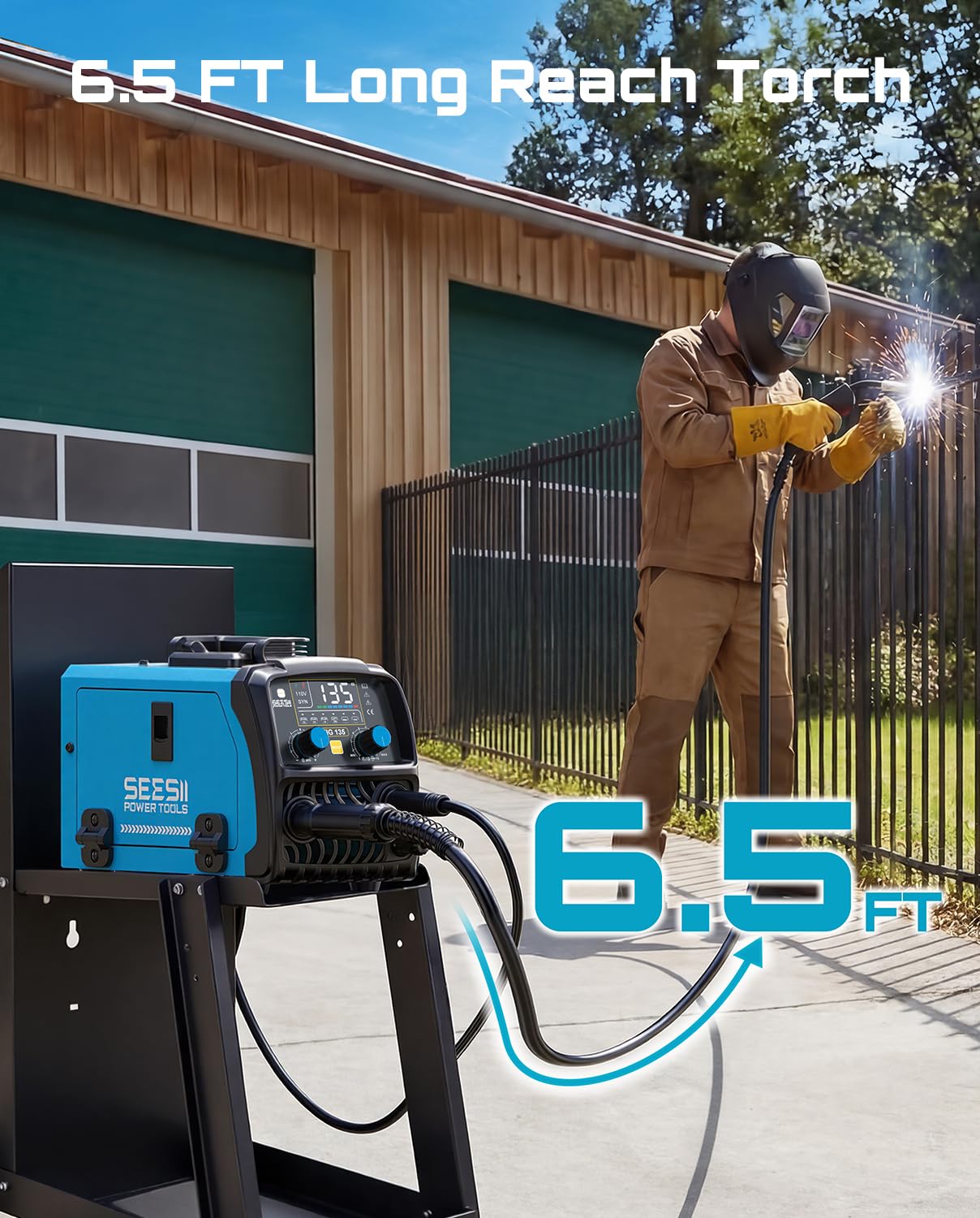SEESII 135A MIG Welder 110V - 3-in-1 Gasless Flux Core/Lift TIG/Stick Welding Machine, 7.7lbs Portable IGBT Inverter, Large Digital Display Multi Process Welder