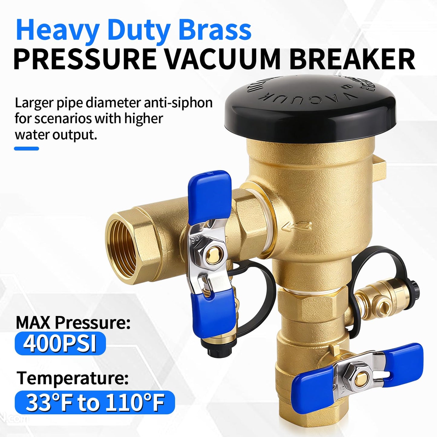 Boltigen 3/4 inch Pressure Vacuum Breaker Assembly for 720A-3/4'' Heavy Duty Brass Sprinkler Backflow Preventer Valve, MAX 400PSI & Anti-Siphon Protection, for Irrigation & Industry Non-Potable System