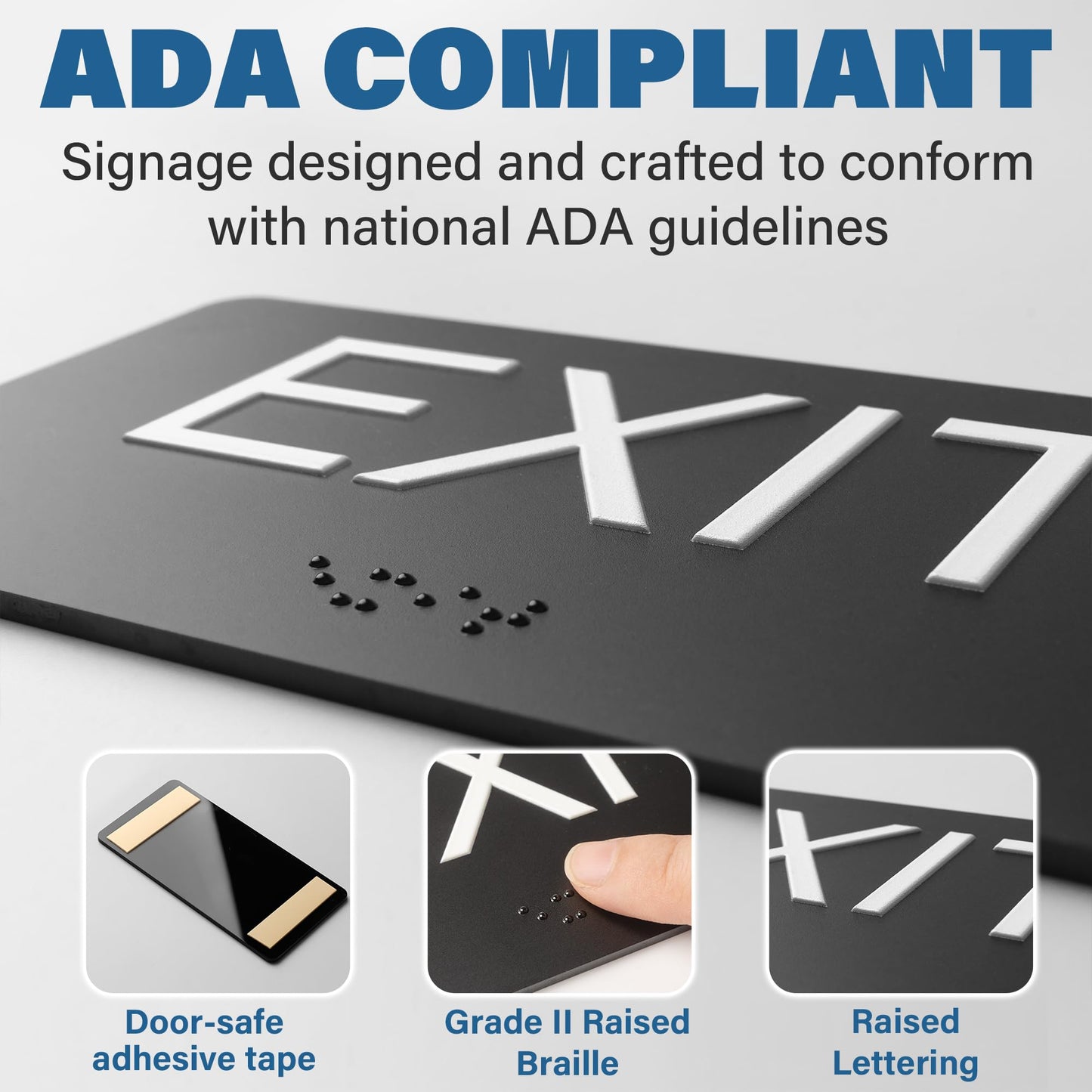 Exit Sign - ADA Compliant Exit Signs With Braille and Raised Letters for Business, Emergency Exit Sign for Office Restroom Indoor Outdoor,Easy Installation-Vertical (2 * 8 In)