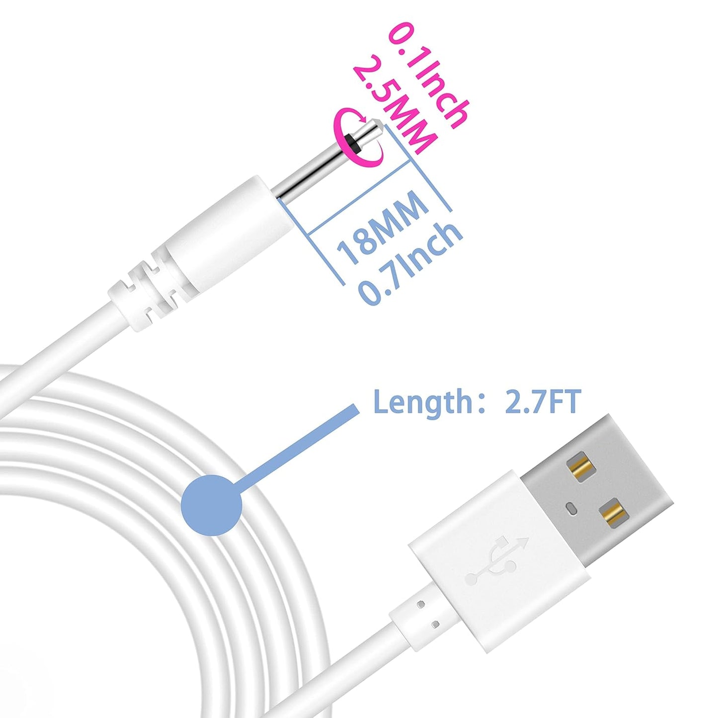 FARSEOMIX 2.5mm 2.7ft 2 Pack DC Charging Cable, Vibrators Charger Cord, Fast USB DC Charger Cable Replacement Charging