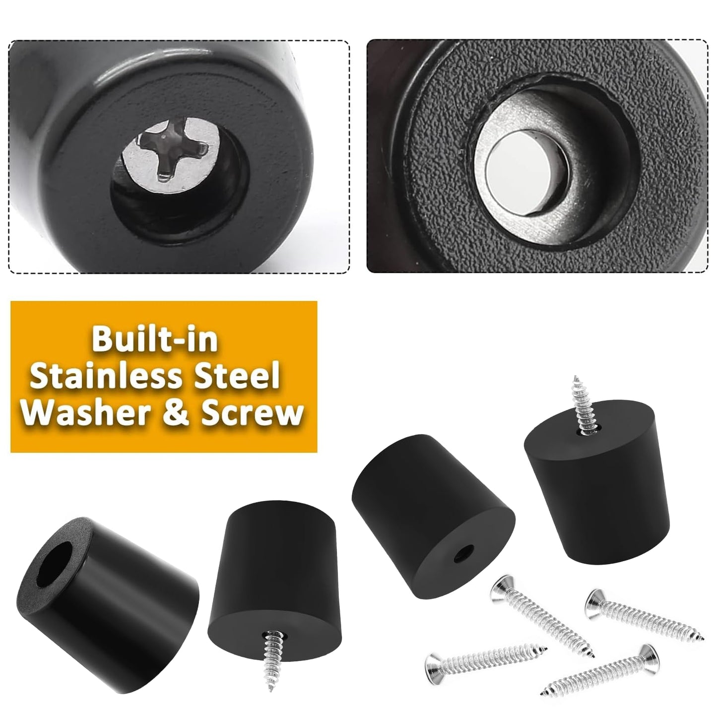 Auvotuis 12Pcs Round Rubber Feet with Stainless Screws, Black Chair Bumpers Pads for Cutting Board, Table, Cabinet, Sofa (32x27x30mm)
