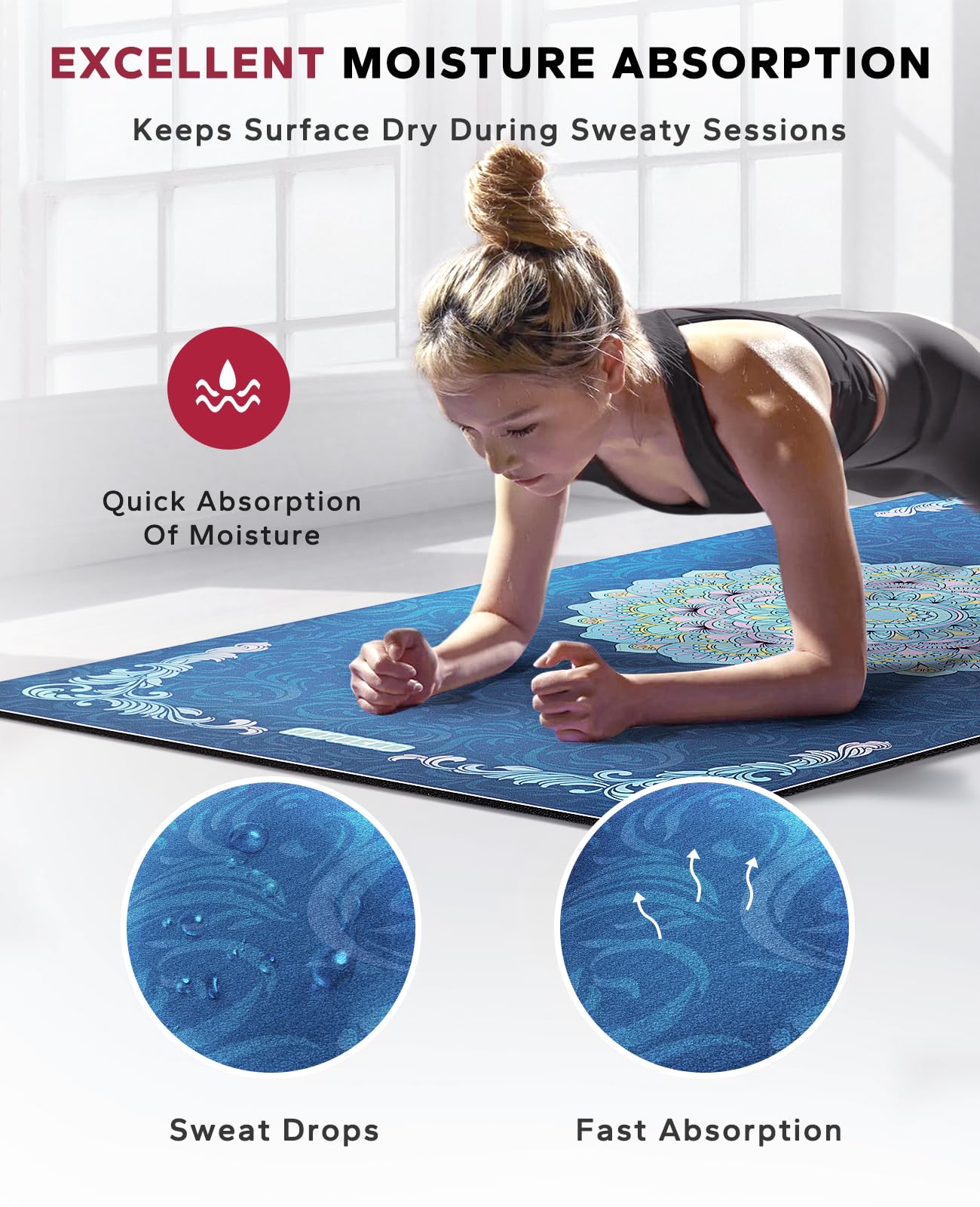 HAPBEAR Large Yoga Mat - 72x36'' Wide workout Mat, Suede Surface with TPE Layer, 1/4'' Thick for Cushioned Support, Non-Slip Yoga Mat, Suitable for Yoga, Pilates, Home and Gym Workouts