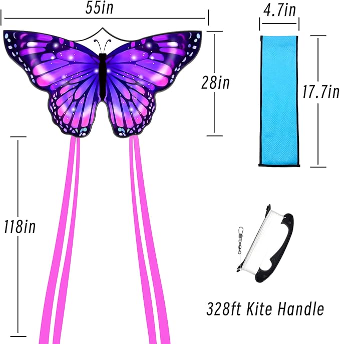 Large Butterfly Kite for Adults and Kids Ages 4-8 & 8-12 Easy to Fly, 55''X28'' Single Line Kite for Outdoor, Park or Beach.