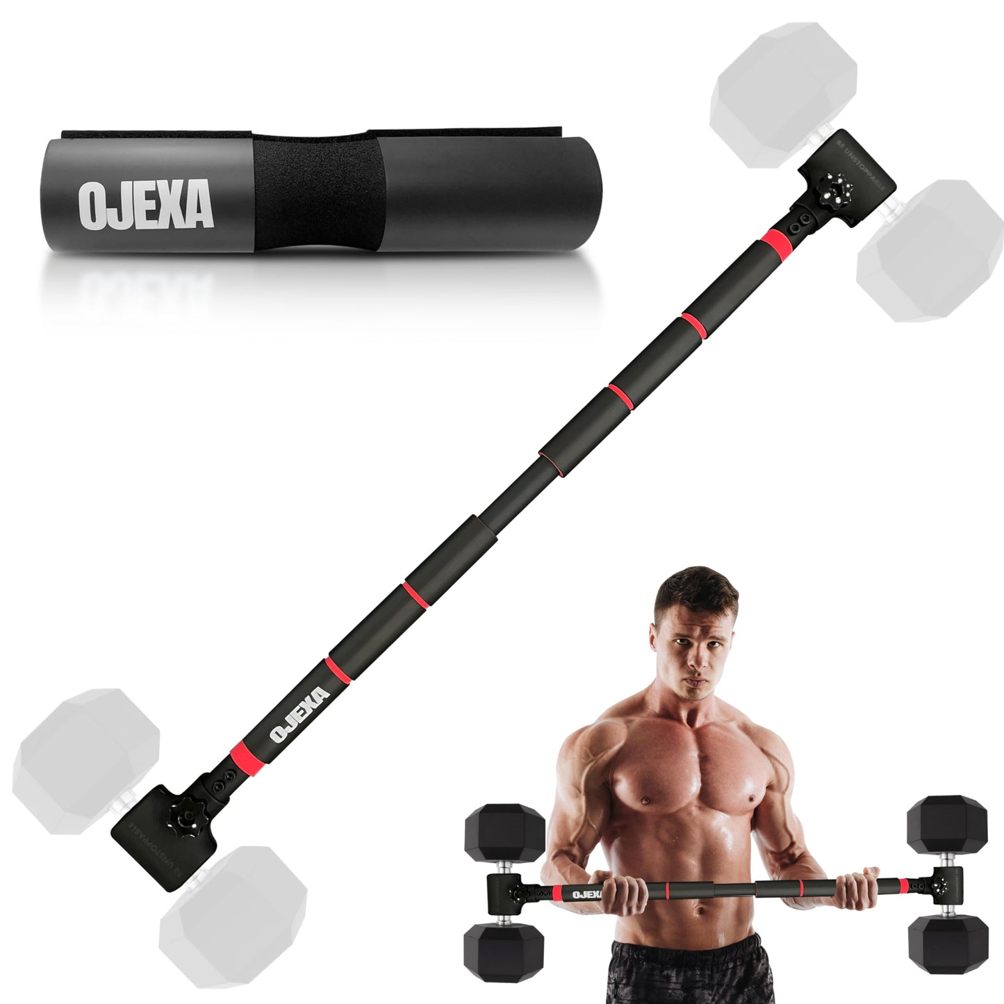 OJEXA Dumbbells to Barbell Converter Set, Adjustable Weights, 200 lb Capacity, Steel Clamp, Home Gym