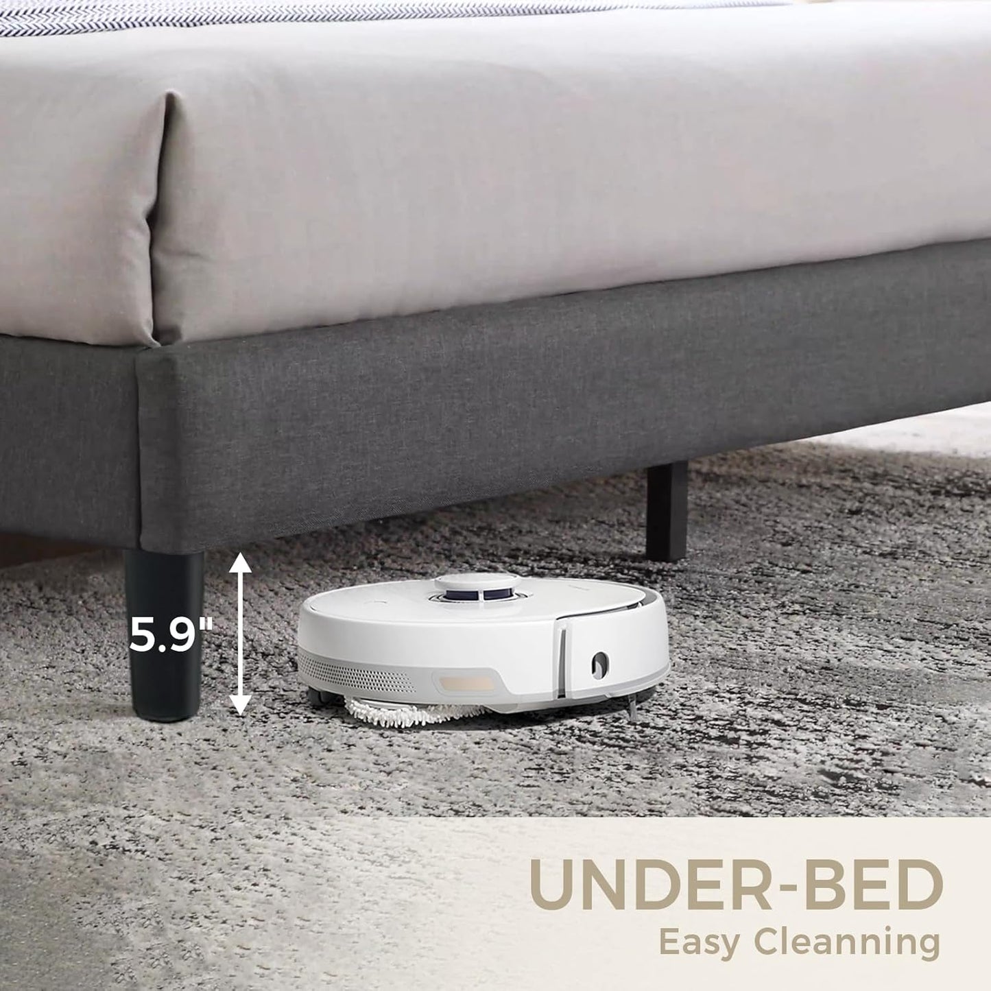 Susalt Full Size Platform Bed Frame - Upholstered Headboard, Linen Fabric, No Box Spring Needed, 800LBS Capacity, Grey
