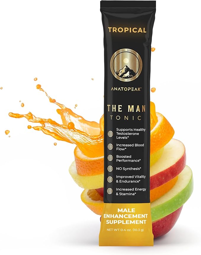 Male Enhancing Supplement Powder ??Testosterone Supplement for Men with Tongkat Ali, Maca Root, Horny Goat Weed Powder, Beet Root & L-Citrulline ??Nitric Oxide Booster (1 Stick Pack) - Tropical