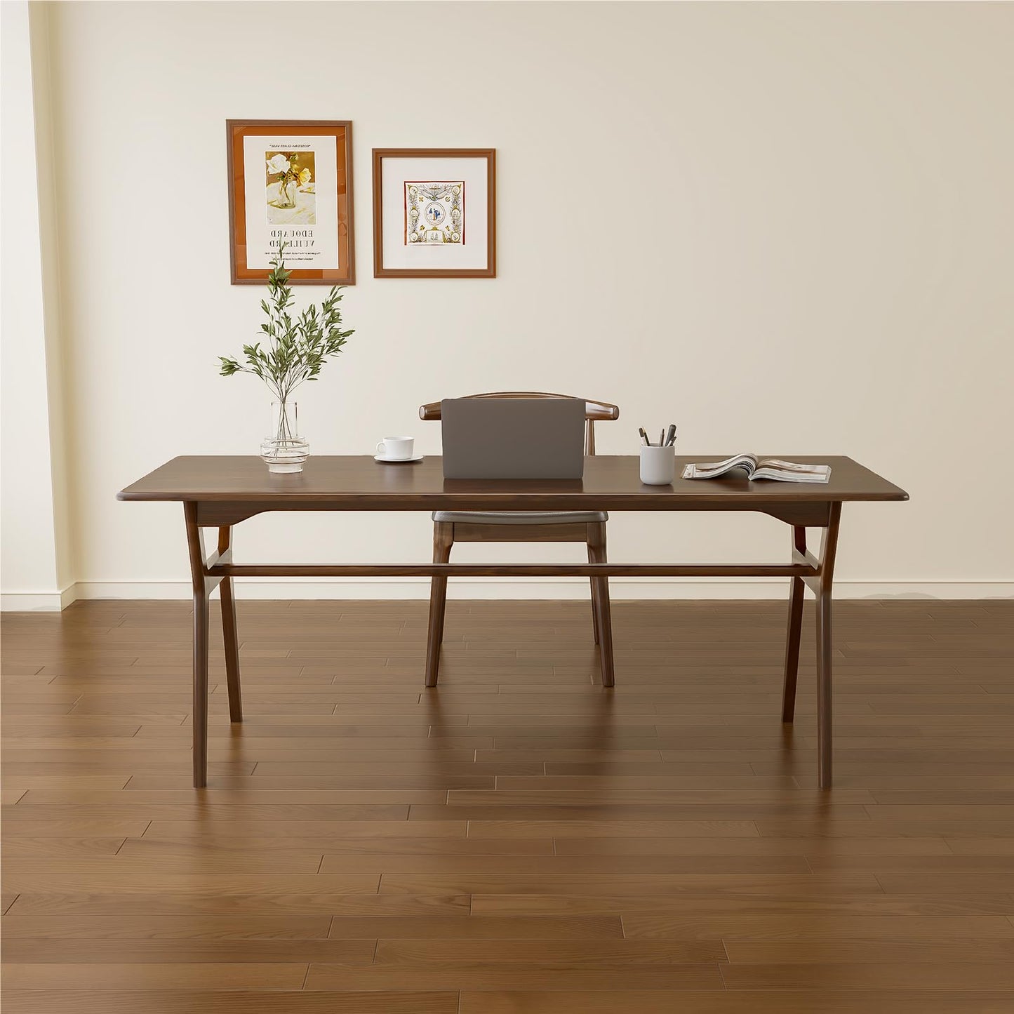 OSCHF Solid Wood Study Desk - 63" Double Long Computer Table for Home Office, 2-Person PC Workstation, Walnut
