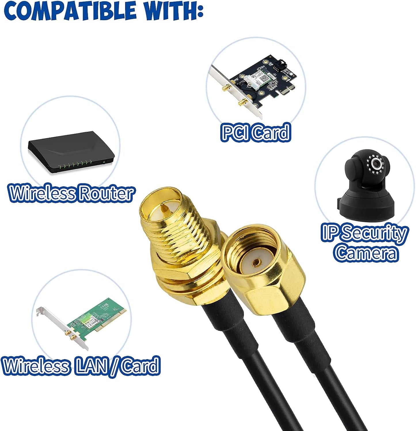 2-Pack RG174 3m 10 Bingfu WiFi Antenna Extension Cable RP-SMA Male to RP-SMA Female Bulkhead Mount Cable feet for WiFi