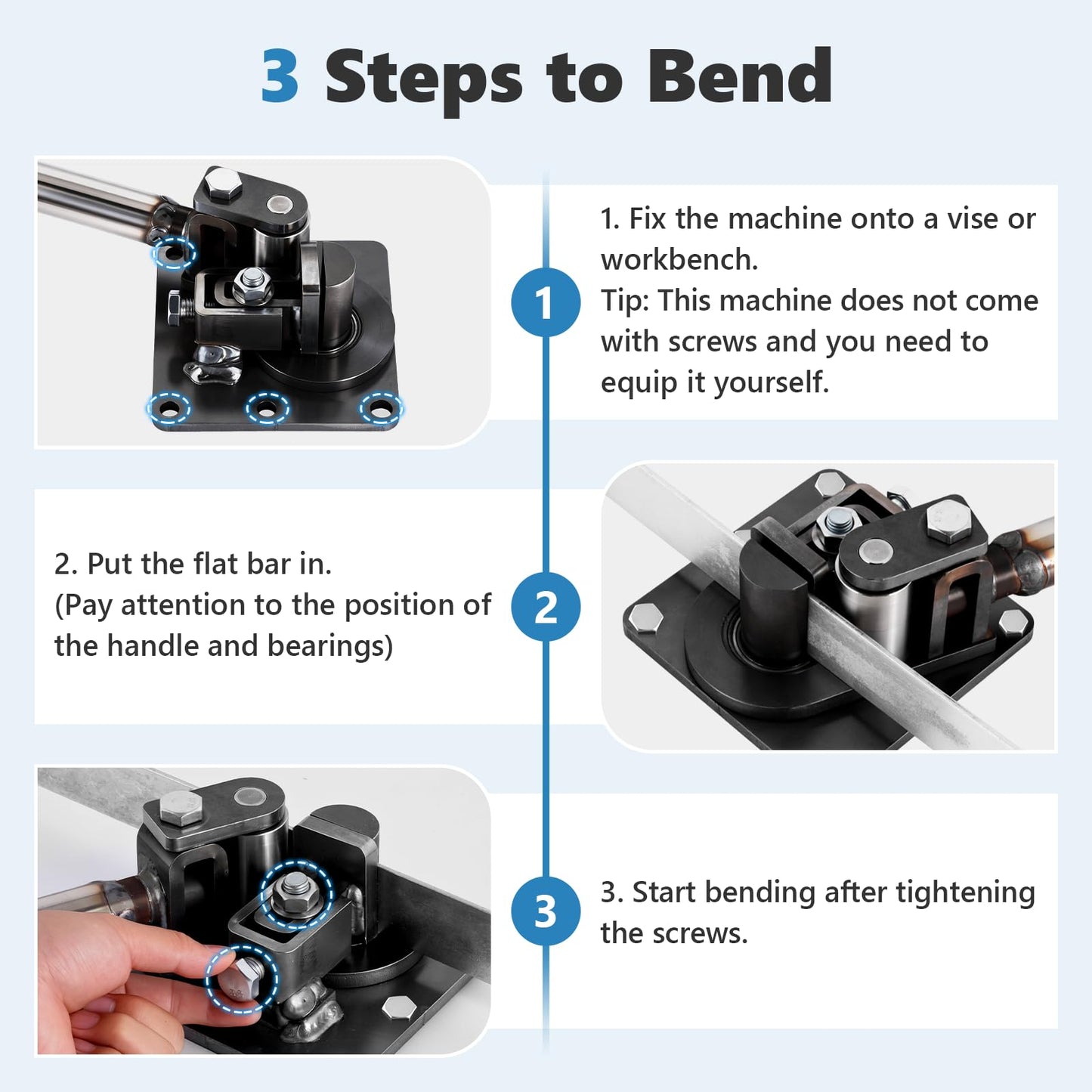 MXBAOHENG 90° Flat Bar Bender, 3X50mm Manual Flat Bar Bending Machine, 9 Bearings Metal Bending Machine, Metal Bender for Galvanized Flat Strip, Steel, Copper, Aluminum, Iron, 304 Stainless Steel