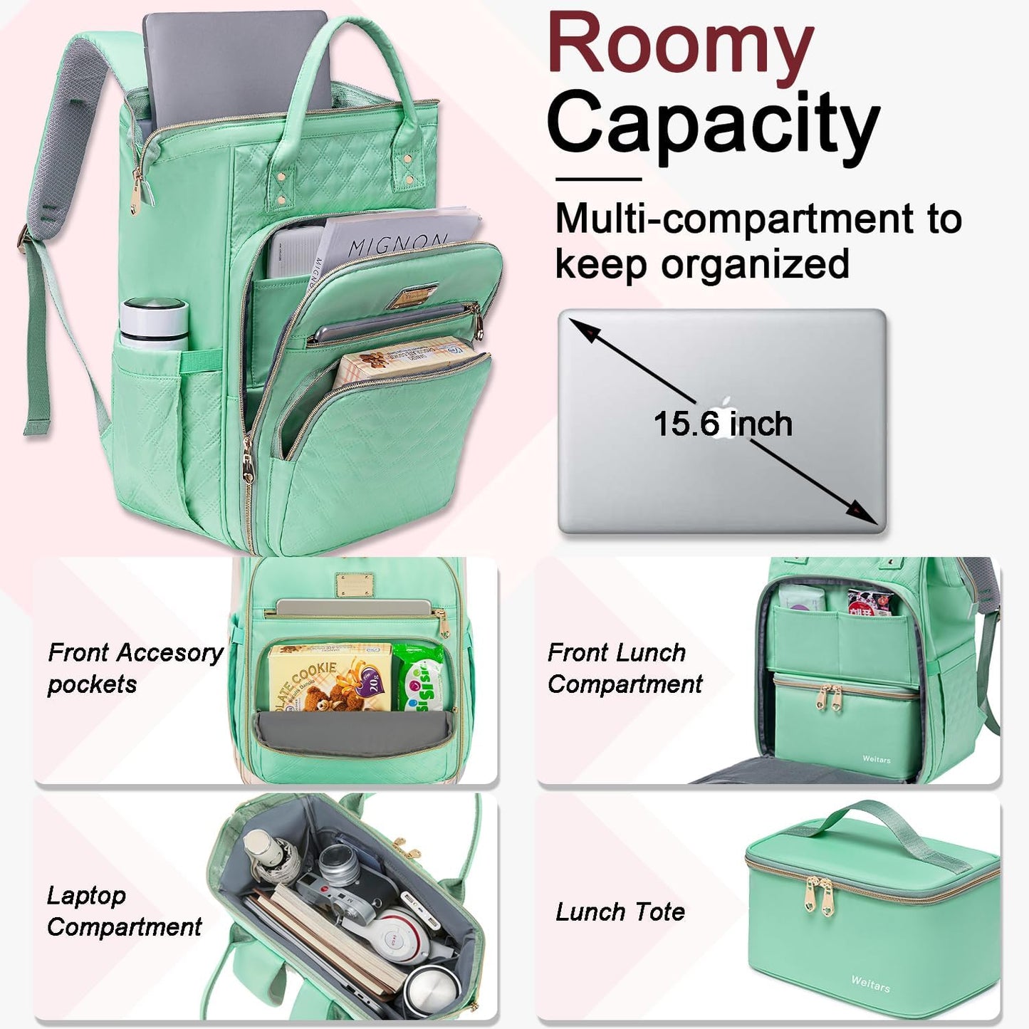 Backpack Women,15.6 Inch Backpacks pack, Backpacks,Work Backpack Weitars Lunch For Laptop For Womens Back Travel