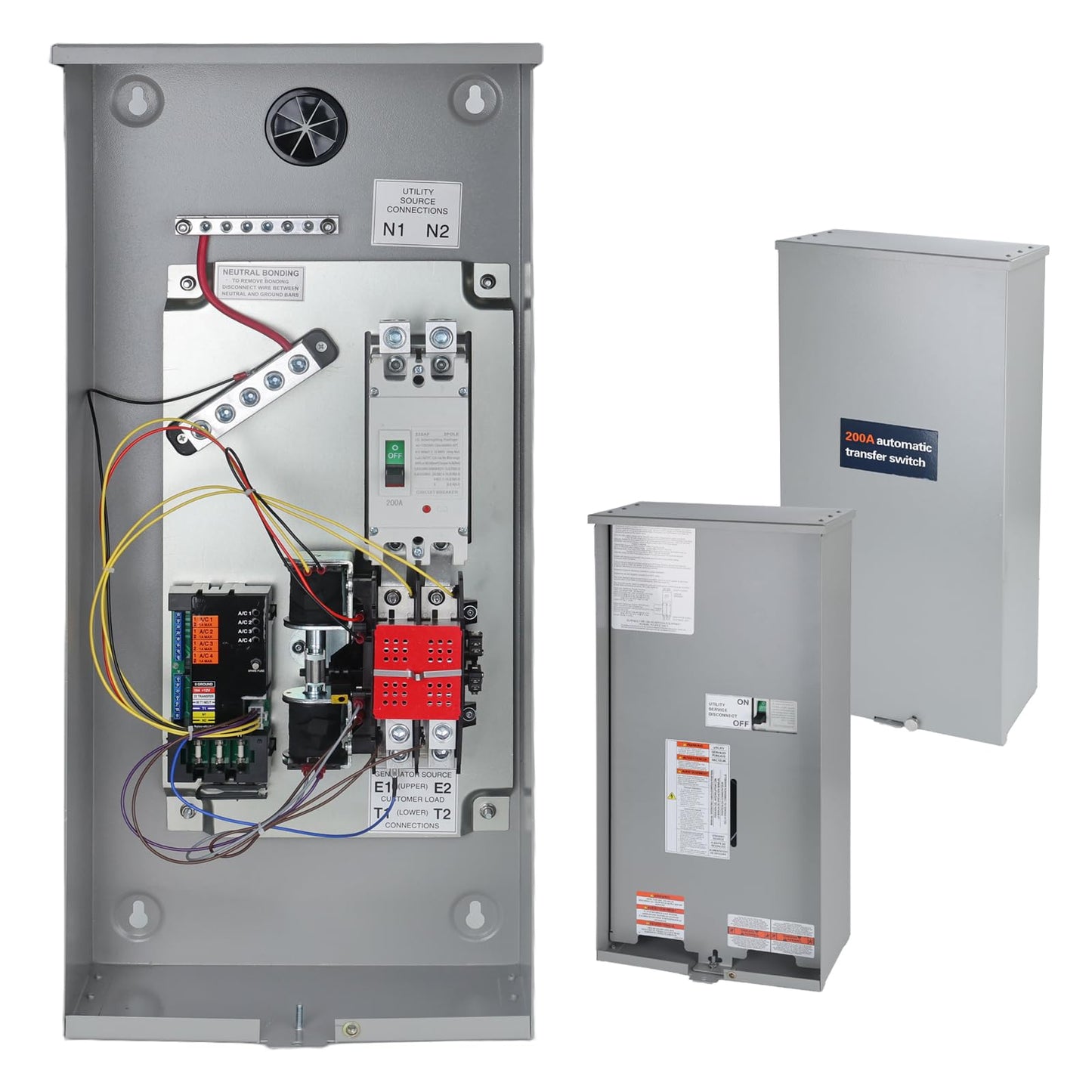 KERWINN Universal 200A Automatic Transfer Switch with Power Management,Replacement for Generac RXSW200A3. Features a Rugged NEMA 3R Aluminum Enclosure for Outdoor use.