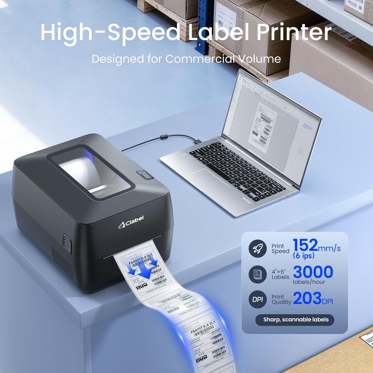 Thermal Transfer Label Printer- Bluetooth 4x6 Shipping Printer for Small Business, Warehouse, Retail and Office, Barcode Maker for Asset Tracking, Inventory and Logistics, Compatible with Phone and PC