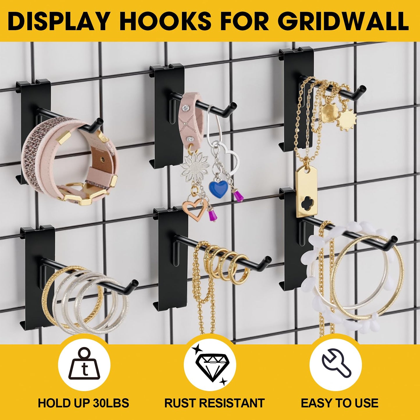 YGPHO Gridwall Hooks 4 Inch, 60 Pack Metal Display Hooks for Grid Wall, Hanging Hooks for Grid Wall Panels, Black Grid Wall Accessory for Clothes, Home Setup, Retail Display- Gridwall Peg Hooks