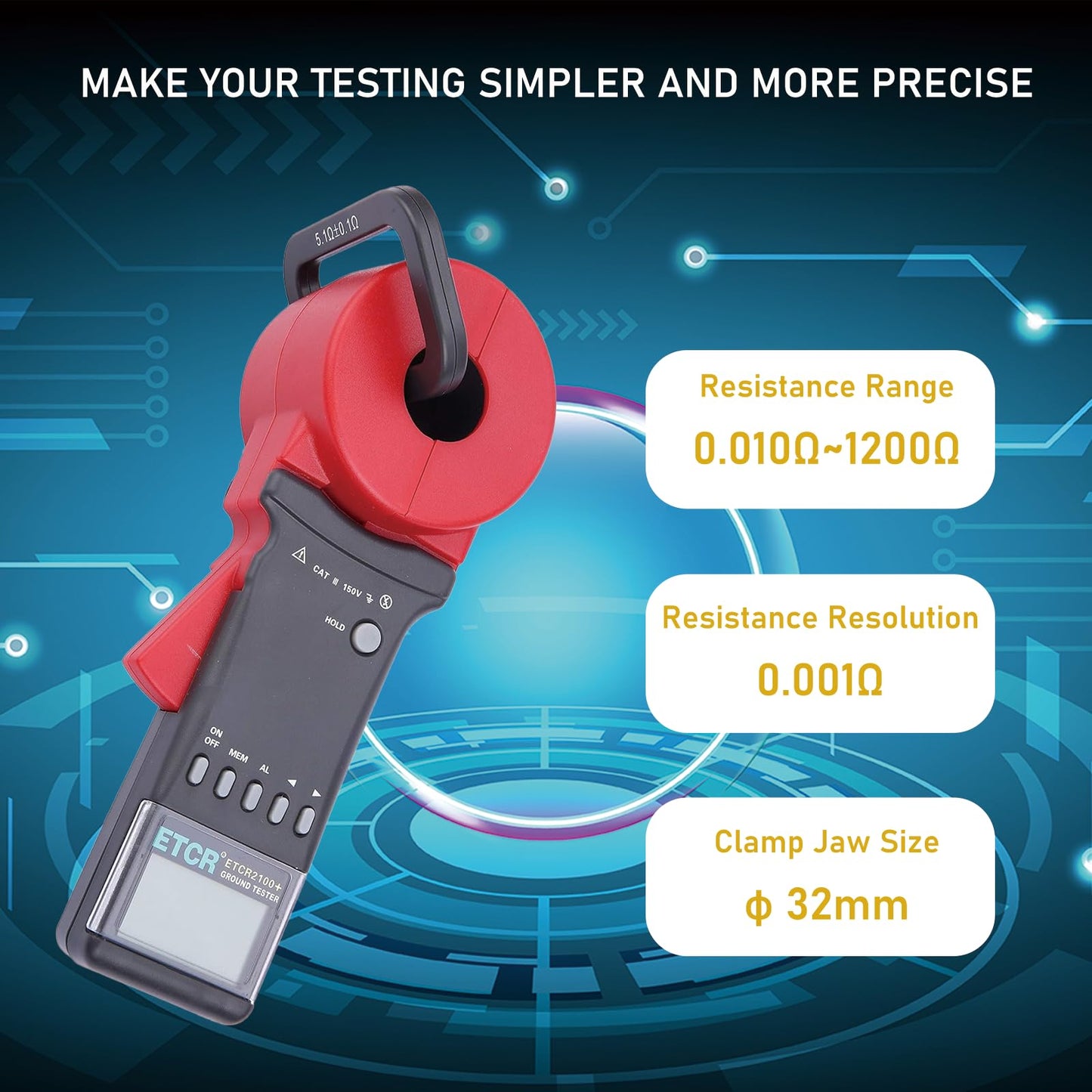 ETCR ETCR2100+ Digital Clamp Ground Earth Resistance Meter Tester 0.01-1200Ω