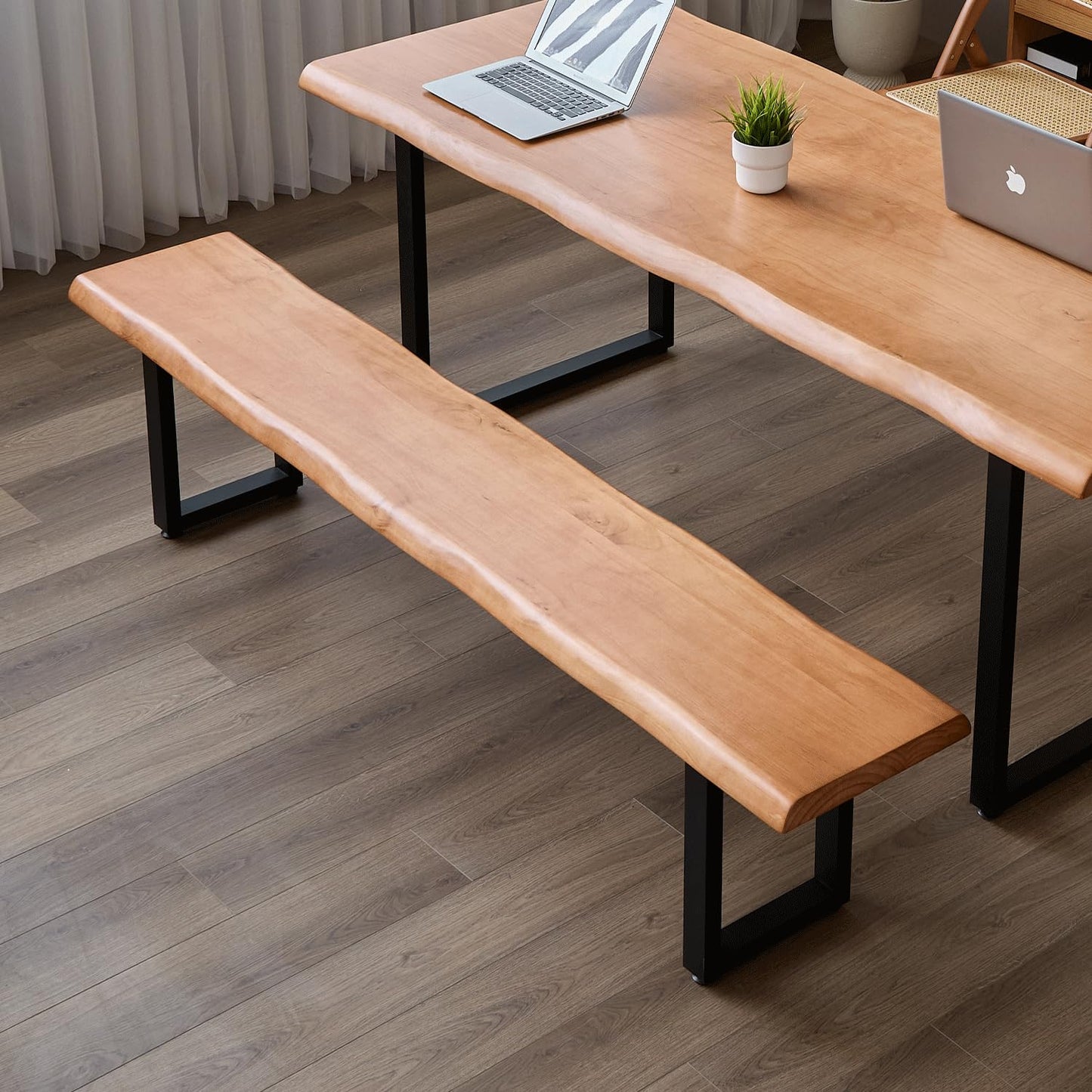 quanzhoulong Stylish Brown Wooden Long Bench with Sturdy Metal Legs – Versatile Seating for Office, Restaurant, Living Room, and Meeting Room(Brown Bench,78.7in)