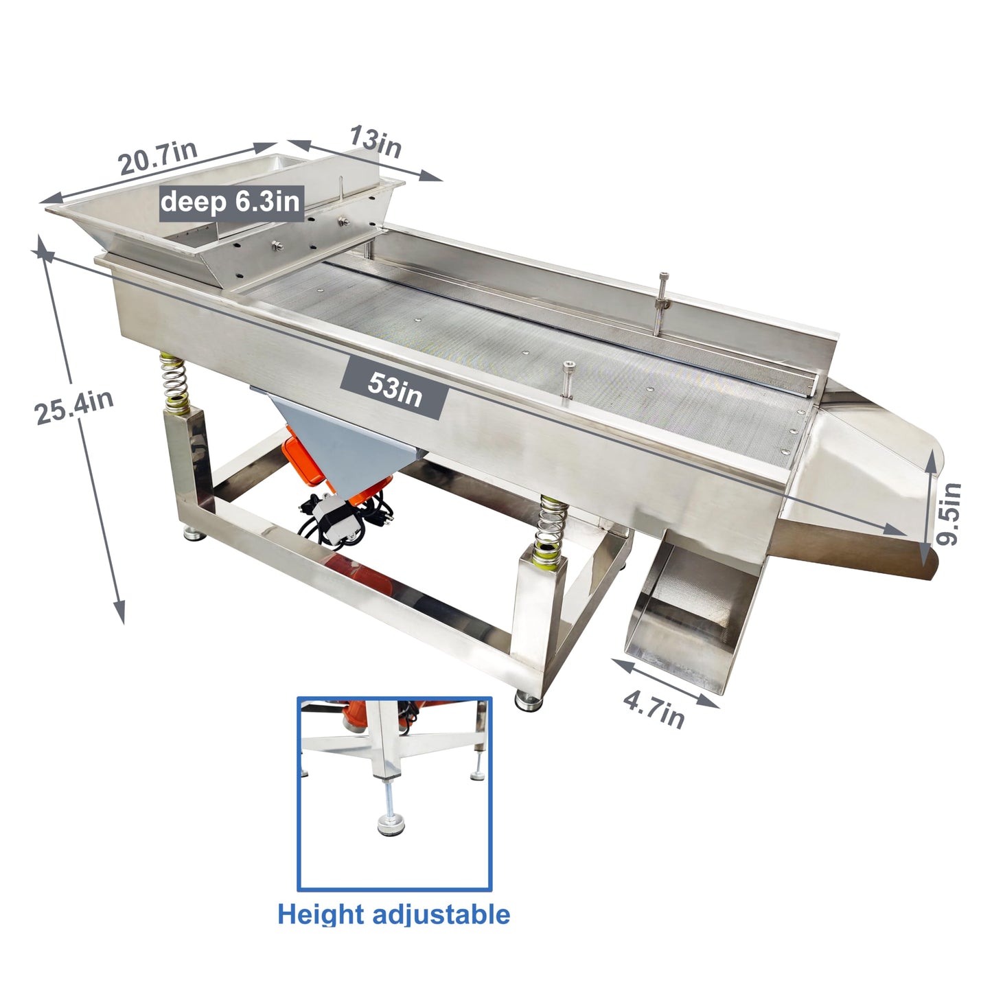 TECHTONGDA Straight Vibrating Sieve Screen Shaker Electric Linear Sifter Machine Stainless Steel One Layer Two Motor 3mm Round Hole Screen Size 40 * 13.8inch