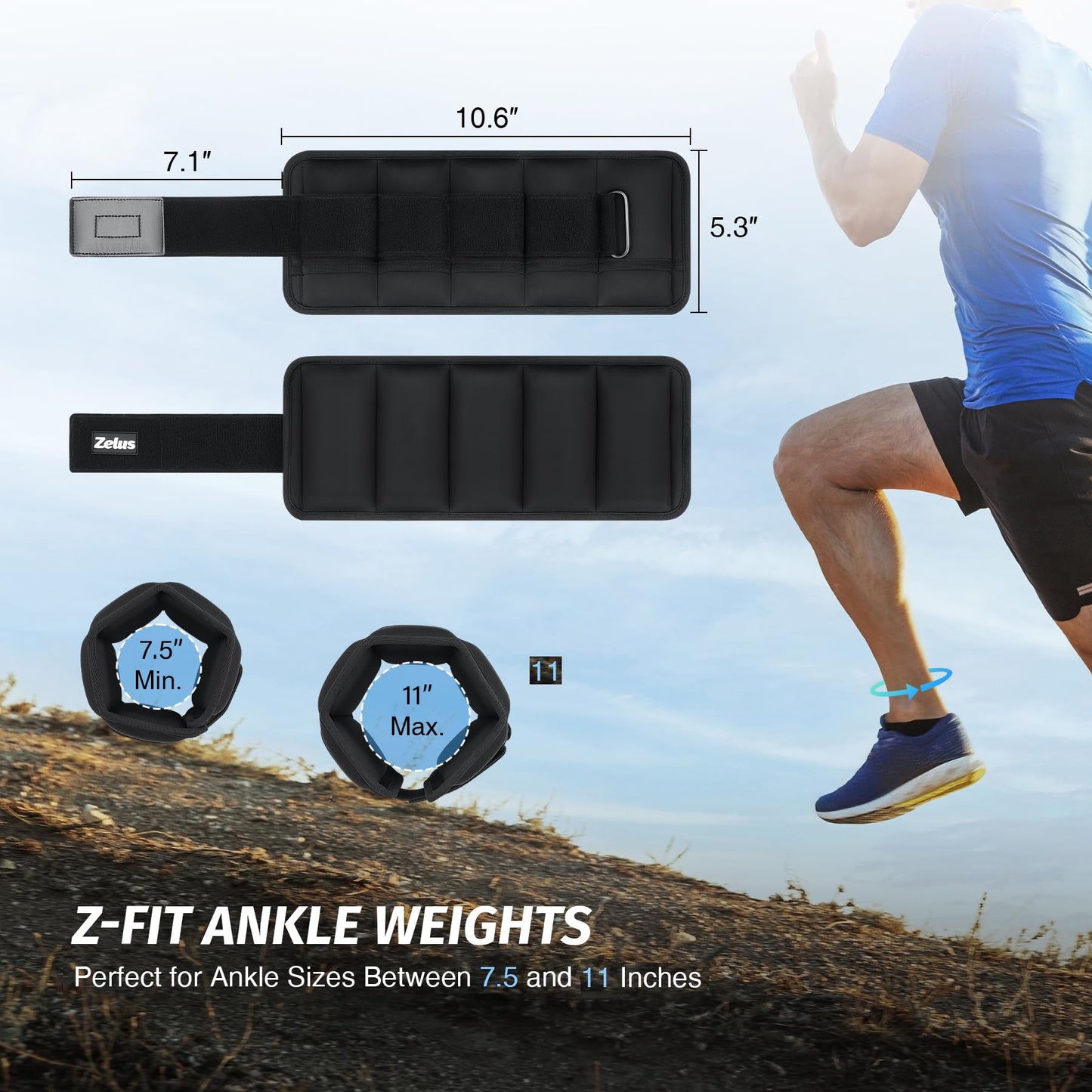 ZELUS 1 Pair Adjustable Ankle Weights, 3.5-7 lb Z-Fit Ankle Weights for Women Men, Ultra Thin Leg Weights for Women with Adjustable Straps, 0.7-3.5 lb per Arm Weight for Gym Home Yoga Jogging Walking