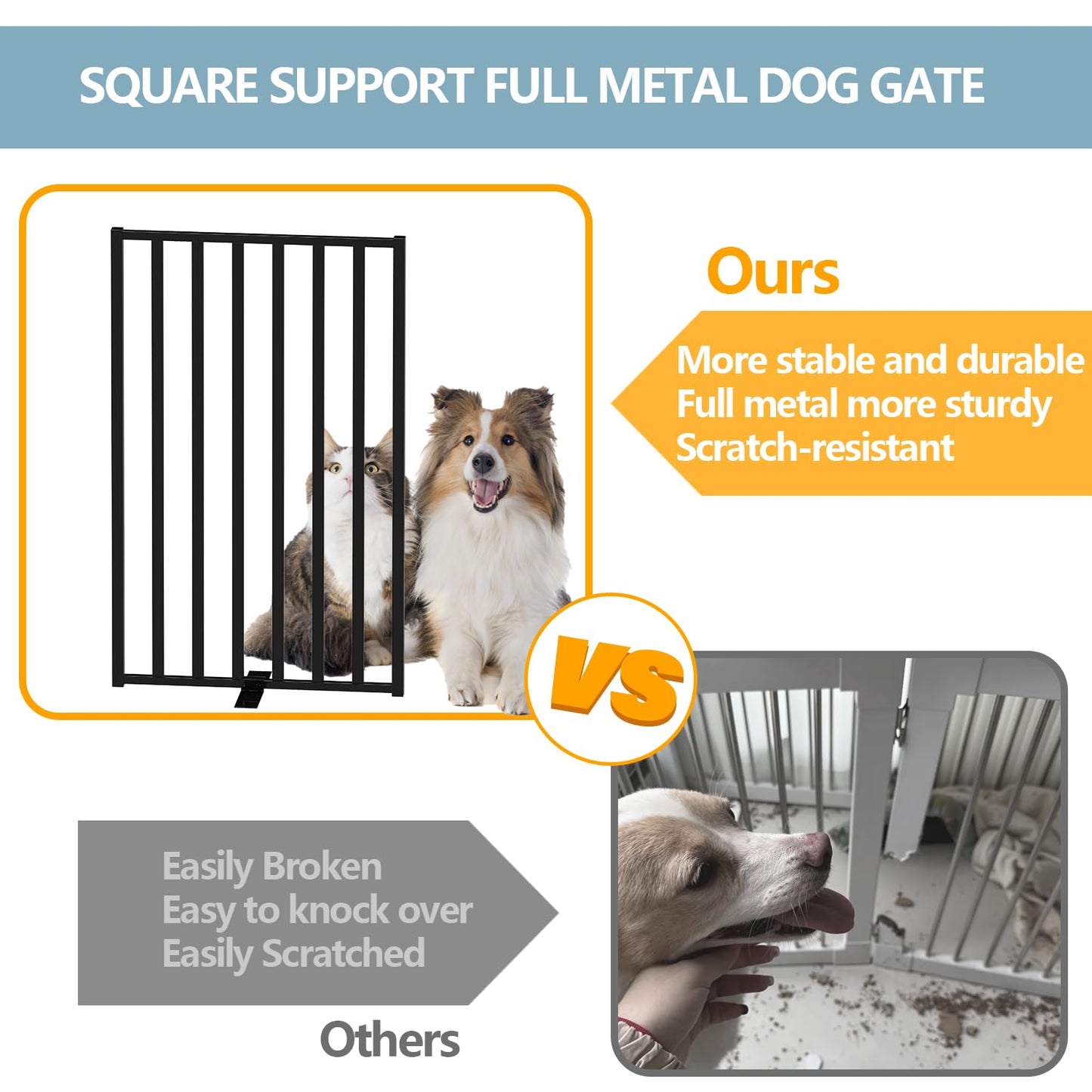 Full Metal Freestanding Dog Gates with Door, 32" Height Dog Fences for Indoor & Outdoor, Extra Wide Foldable Pet Gates for Stairs, Hallways, Doorways, Yard (8 Panels, 160" W × 32" H)