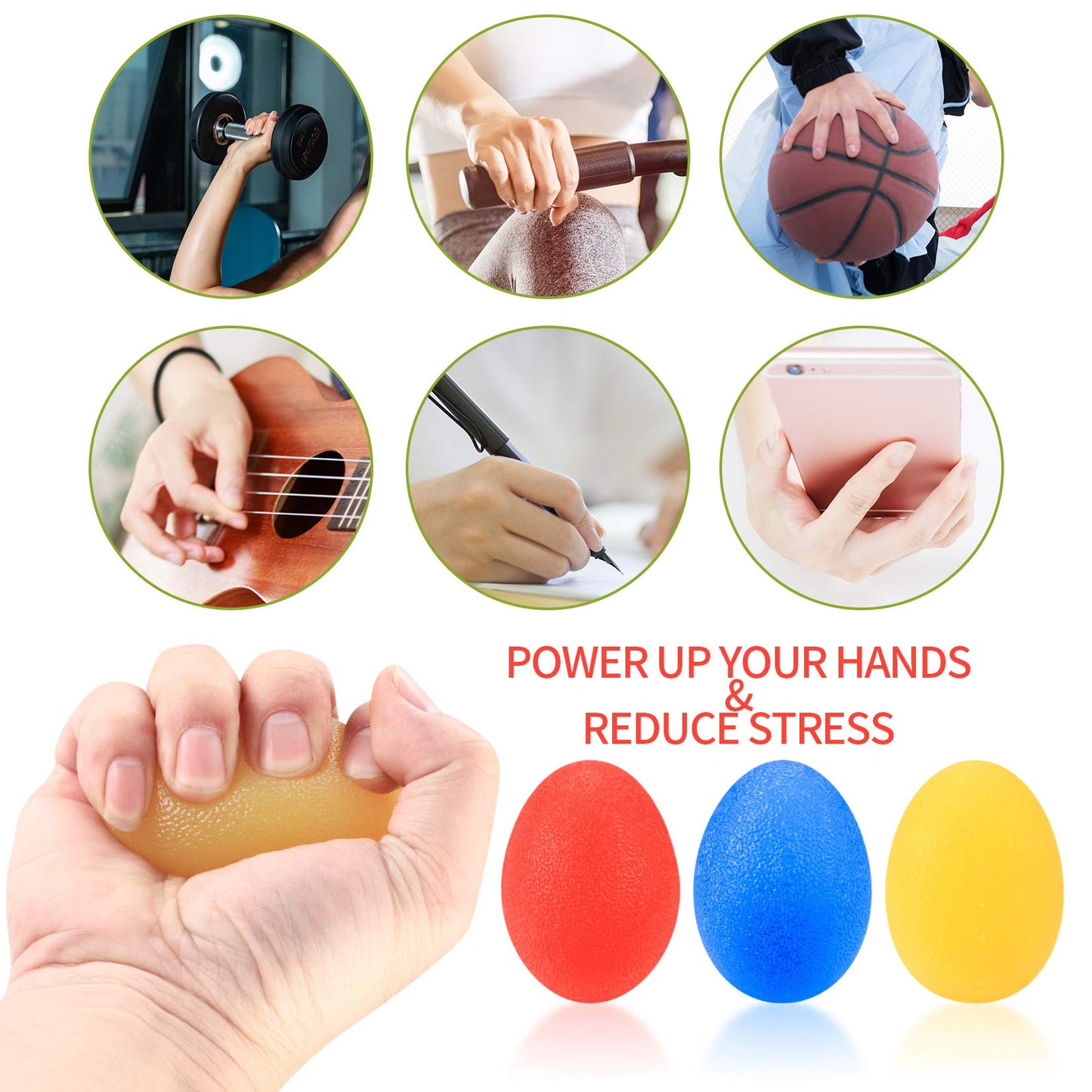 3 Pcs Hand Grip Strength Balls with 2 Pcs Finger Strengthener, Wrist Grip Strengthener Trainer, Stress Relief Balls Trainеr Hand Balls, Hand Exerciser Squeezer for Adults Hand Workout