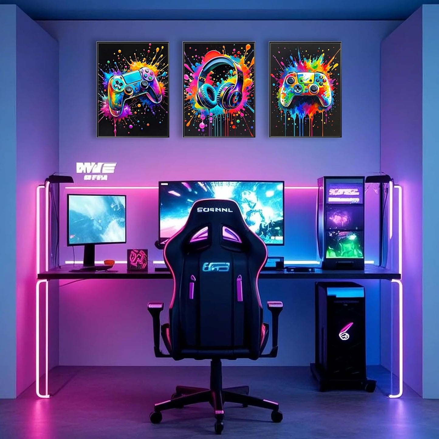 Skiennix Gaming Room Wall Art - Colorful Canvas Posters for Gamers | 12x16 Inch Unframed Prints