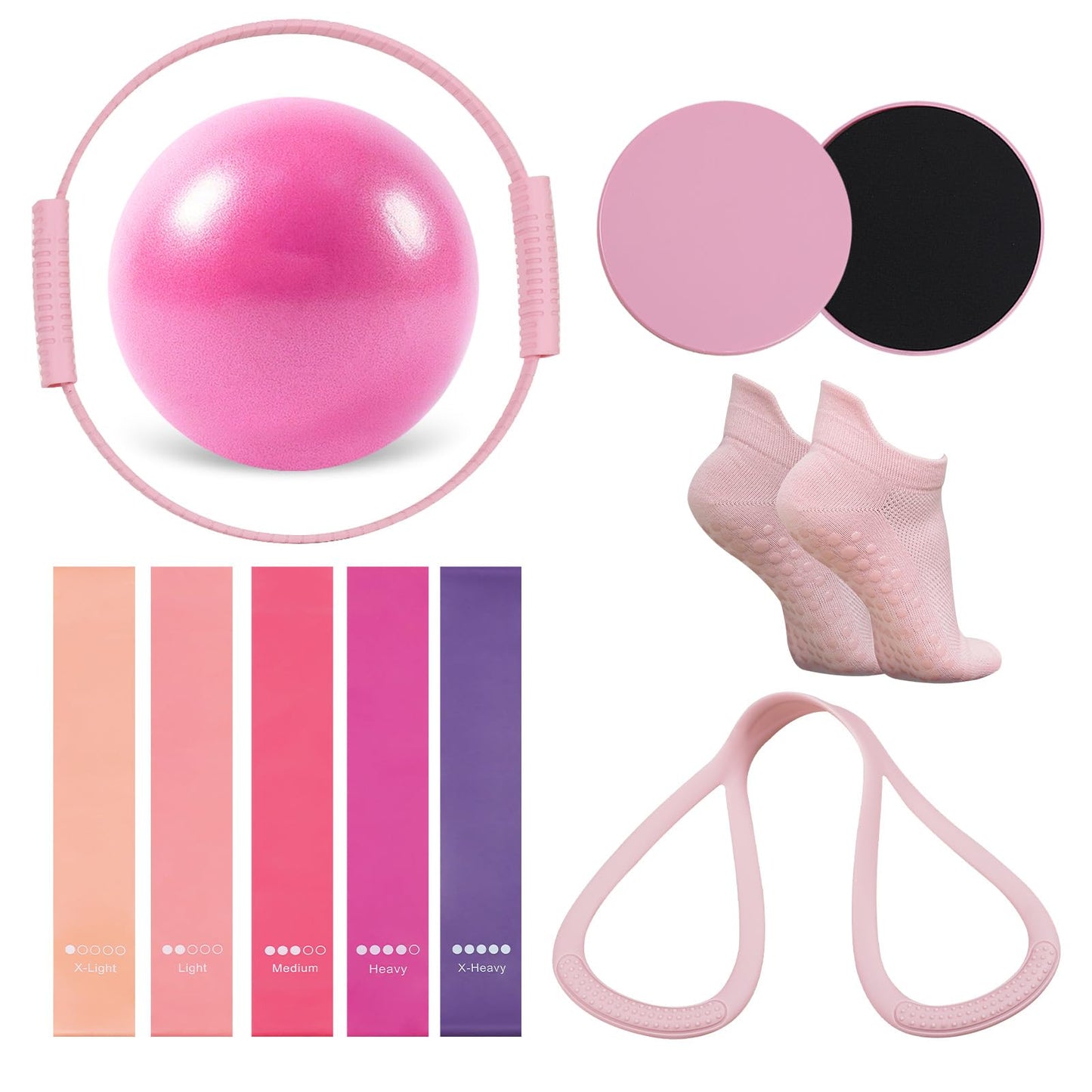 gymfrog 13 PCS Pilates Equipment Kit for Women,Pilates Ring and Ball Set with Resistance Bands,Core Sliders, Socks, Bag & Guide for Starter Home Workout Fitness Gym Essentials