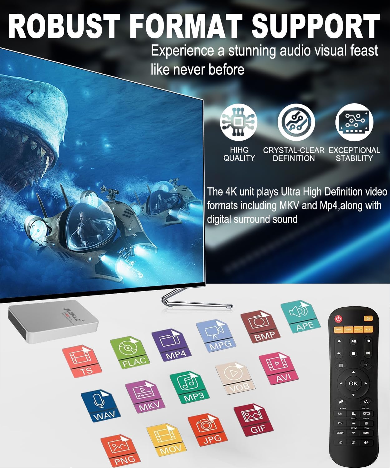 JLZNLC 4K 2-in-1,Digital H.265/HEVC H.264/AVC MP4 Videos,MP3 HDDs,USB/MicroSD,4k Ultra HD Media Player & HDD Enclosure