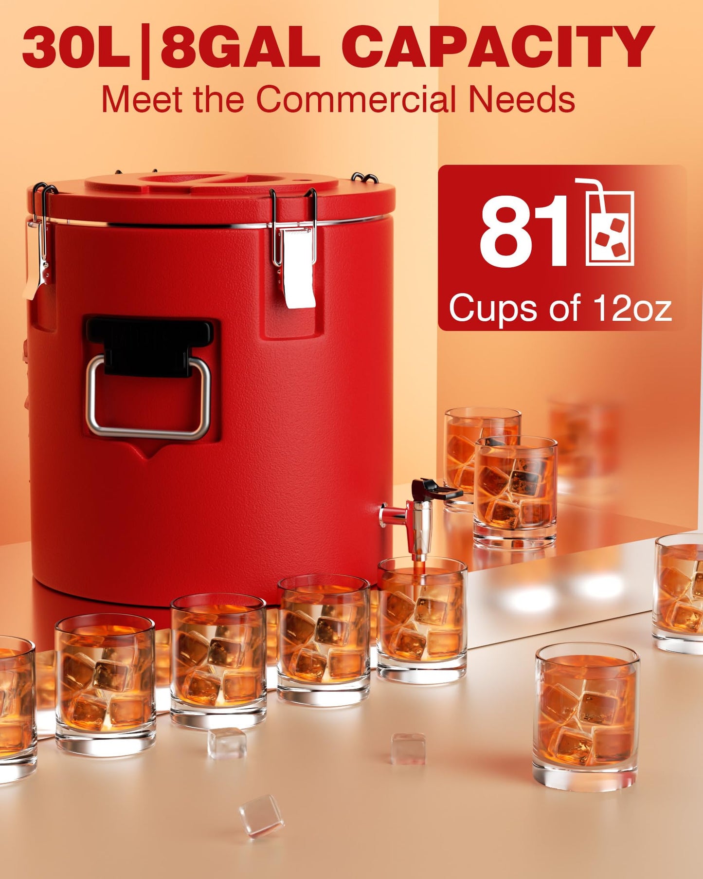 PYY Insulated Beverage Dispenser 8 Gallon - Hot Drink Dispenser with 304 Stainless Steel Interior & Spout, Commercial Thermal Container for Hot and Cold Drink, Portable Outdoors Water Cooler Jug