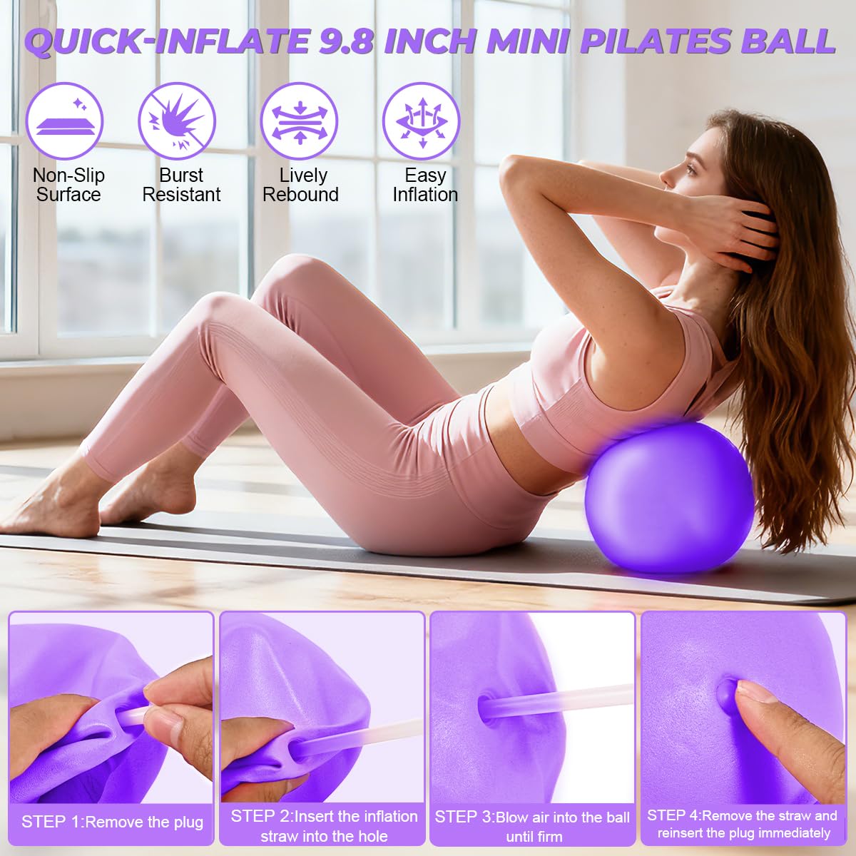 Flickzy 20 Pcs Pilates Ring Set for Women, Magic Circle Pilates Rings 12" with Resistance Bands, Pilates Kit for Home Workouts, Pilates Equipment for Strength, Toning and Flexibility(Purple,15pcs)