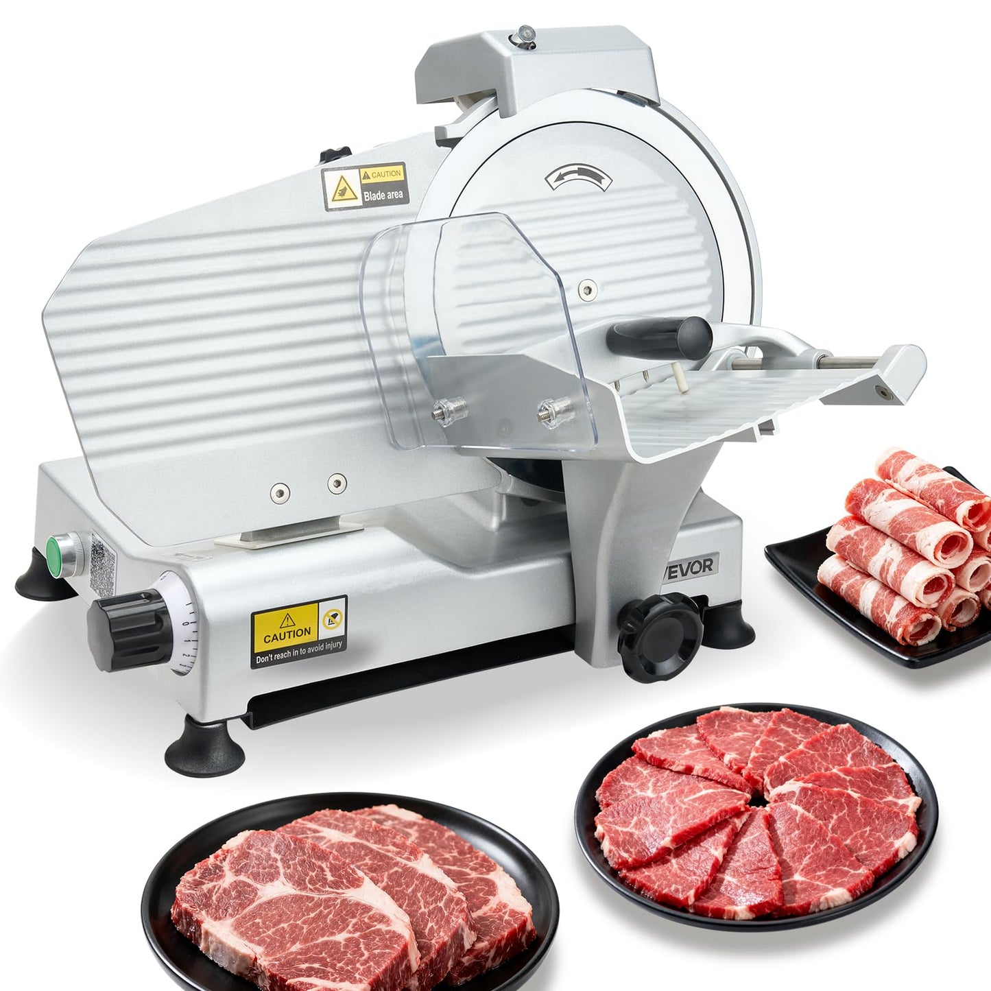 VEVOR Commercial Meat Slicer, 320W Electric Deli Slicer Machine with 10 inch SUS420 Blade, 0-0.4 inch Adjustable Thickness, for Frozen Meat, Ham, Baguett, Steak